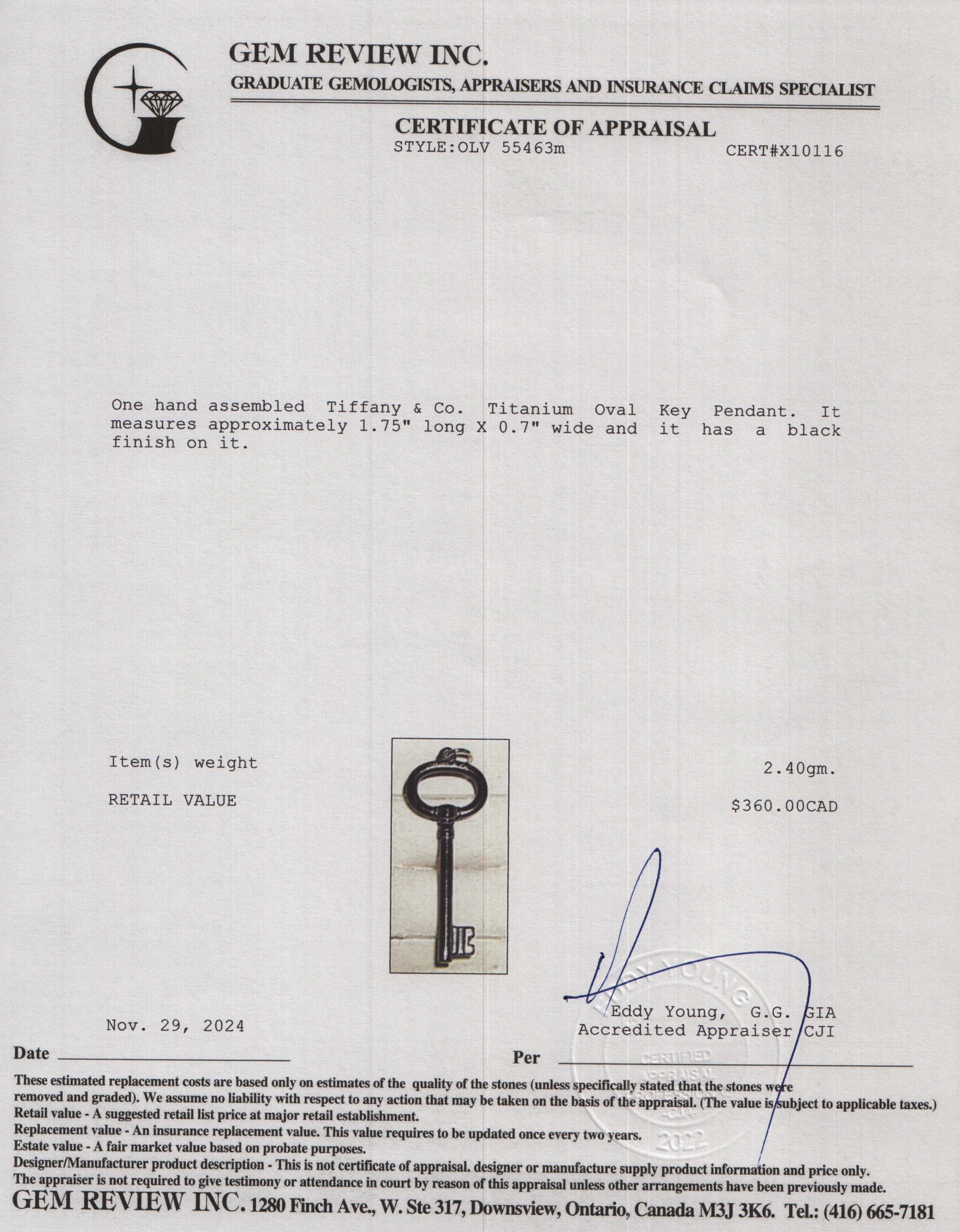 Tiffany & Co. Titanium Oval Key Pendant