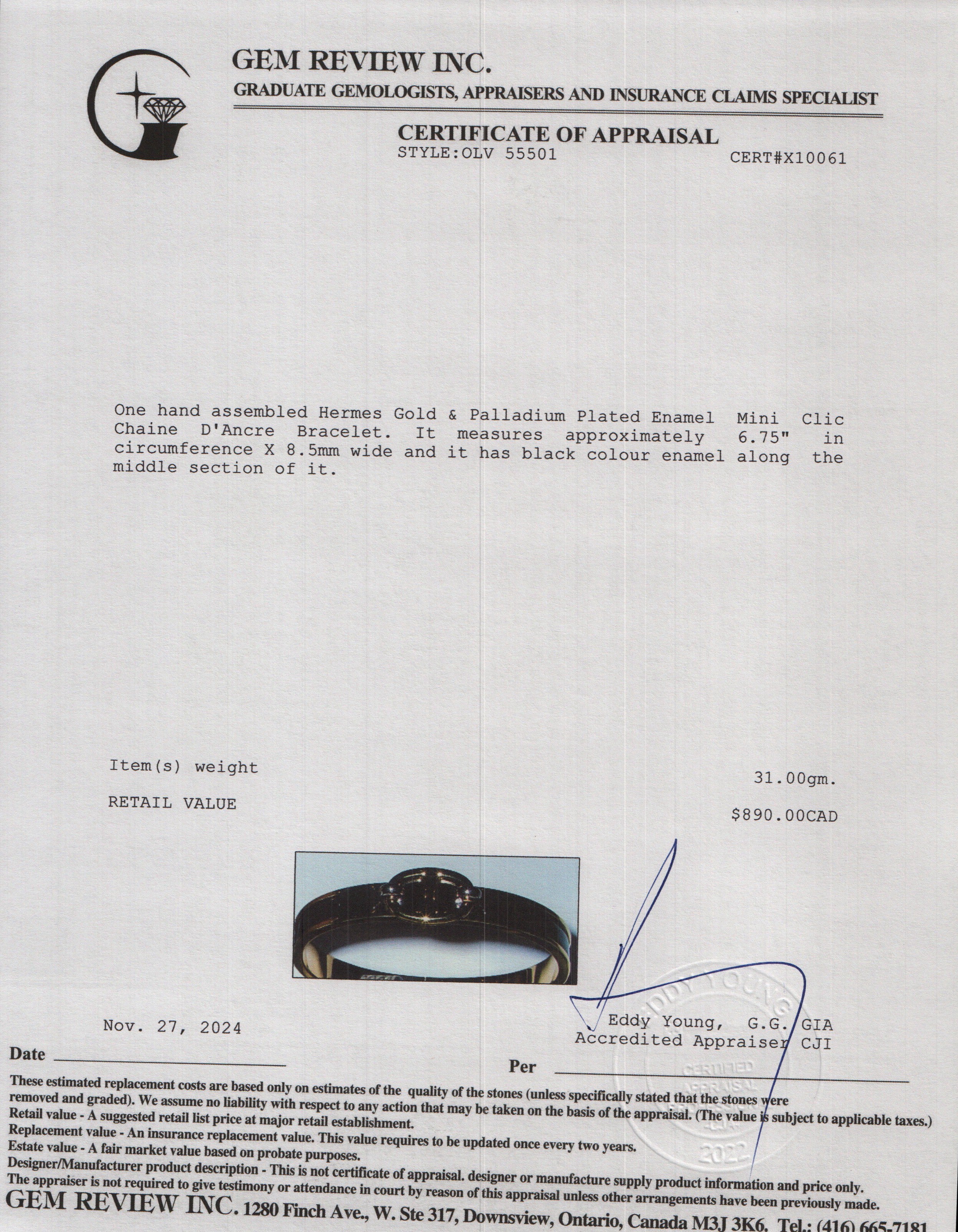 Hermes Gold & Palladium Plated Enamel Mini Clic Chaine D'Ancre Bracelet w/ Box