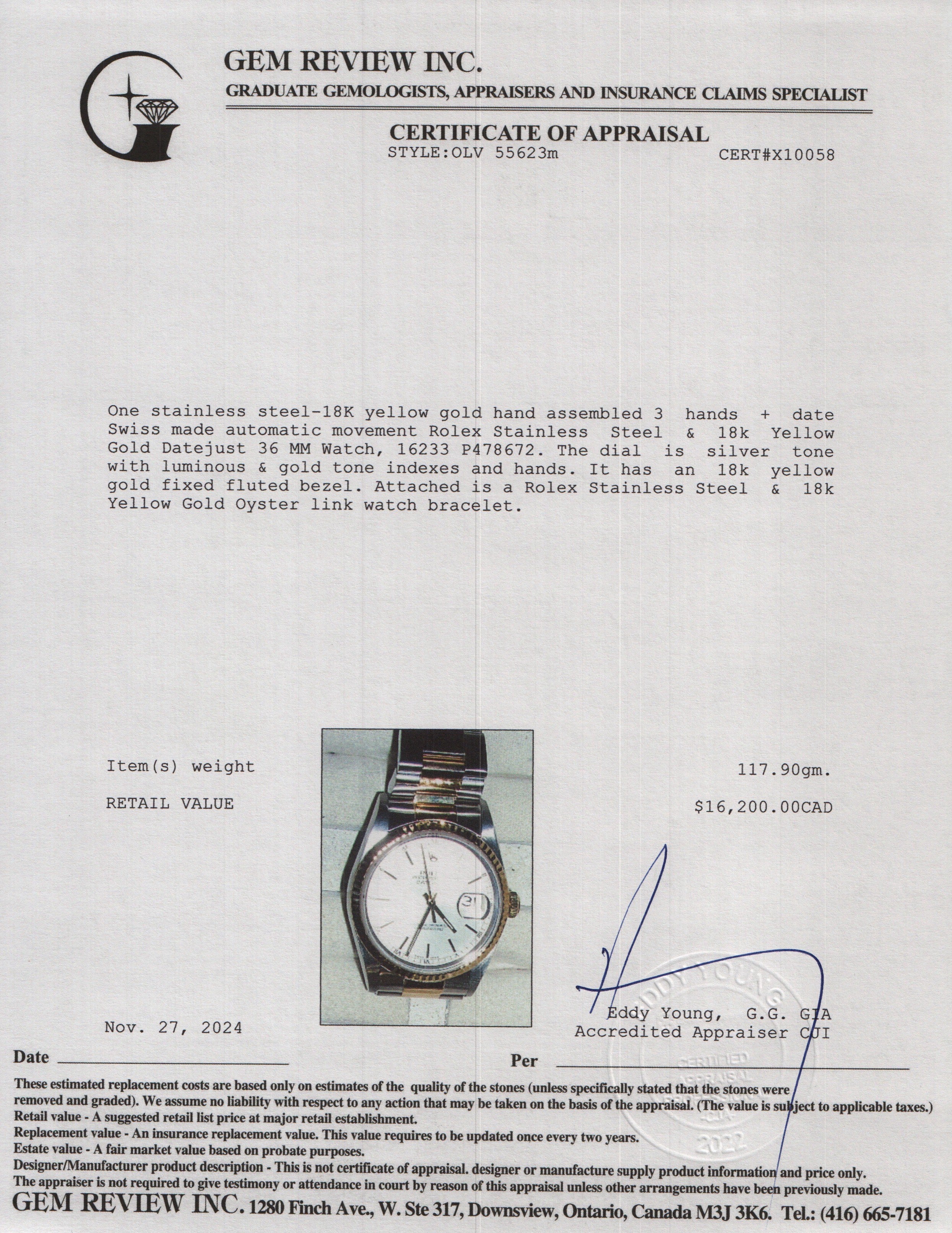 Rolex Stainless Steel & 18k Yellow Gold Datejust 36 MM Watch 16233