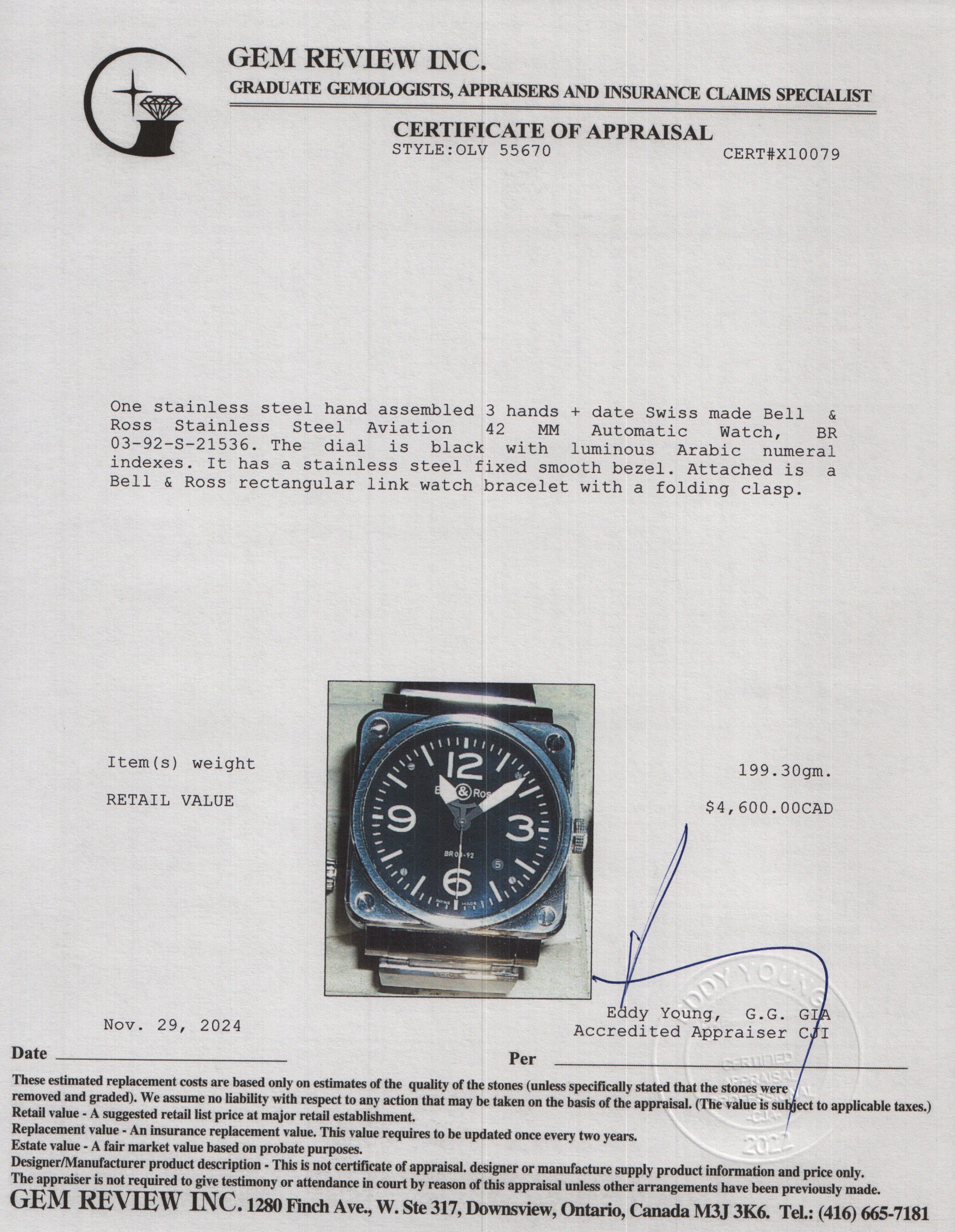 Bell & Ross Stainless Steel Aviation BR 03-92 42 MM Automatic Watch