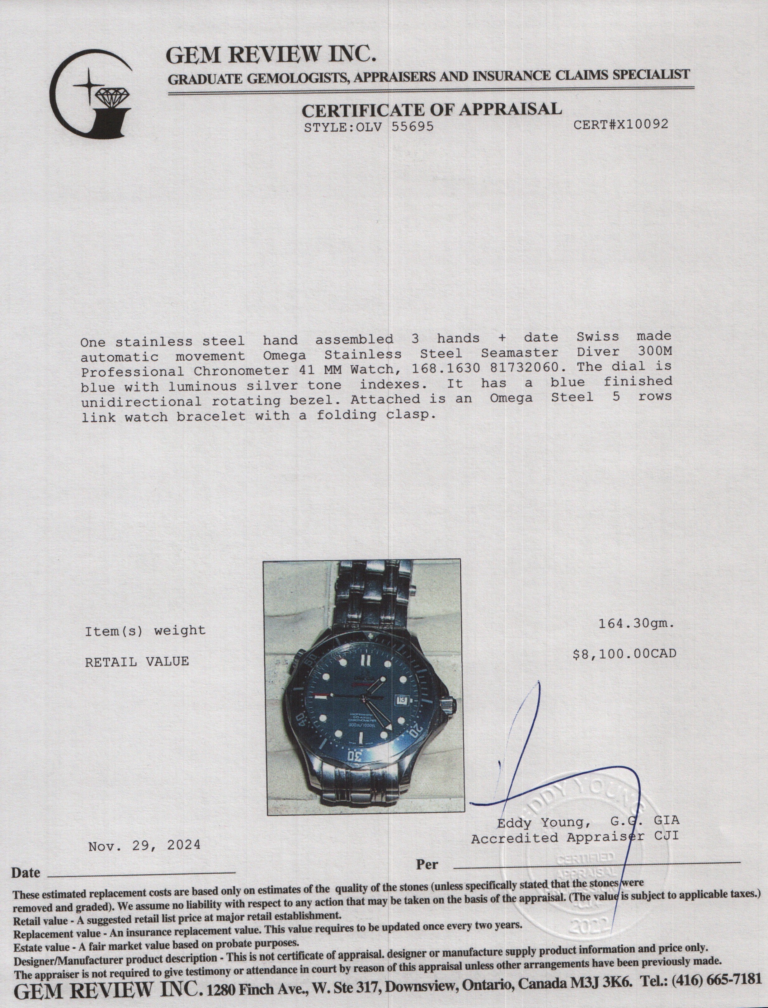 Omega Stainless Steel Seamaster Diver 300M Professional Chronometer 41 MM Watch