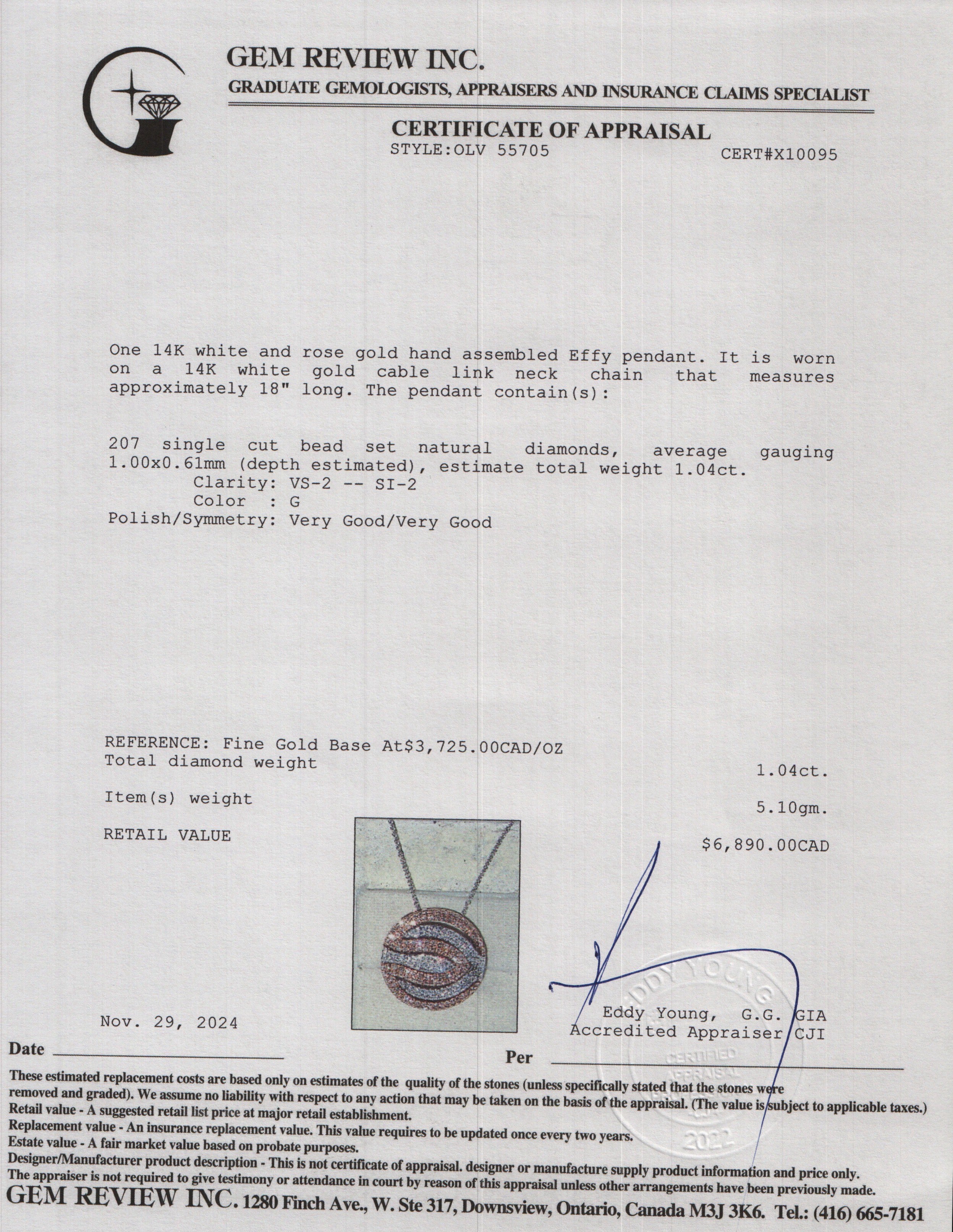 Effy 14k White & Rose Gold Pave Diamond Round Pendant Necklace