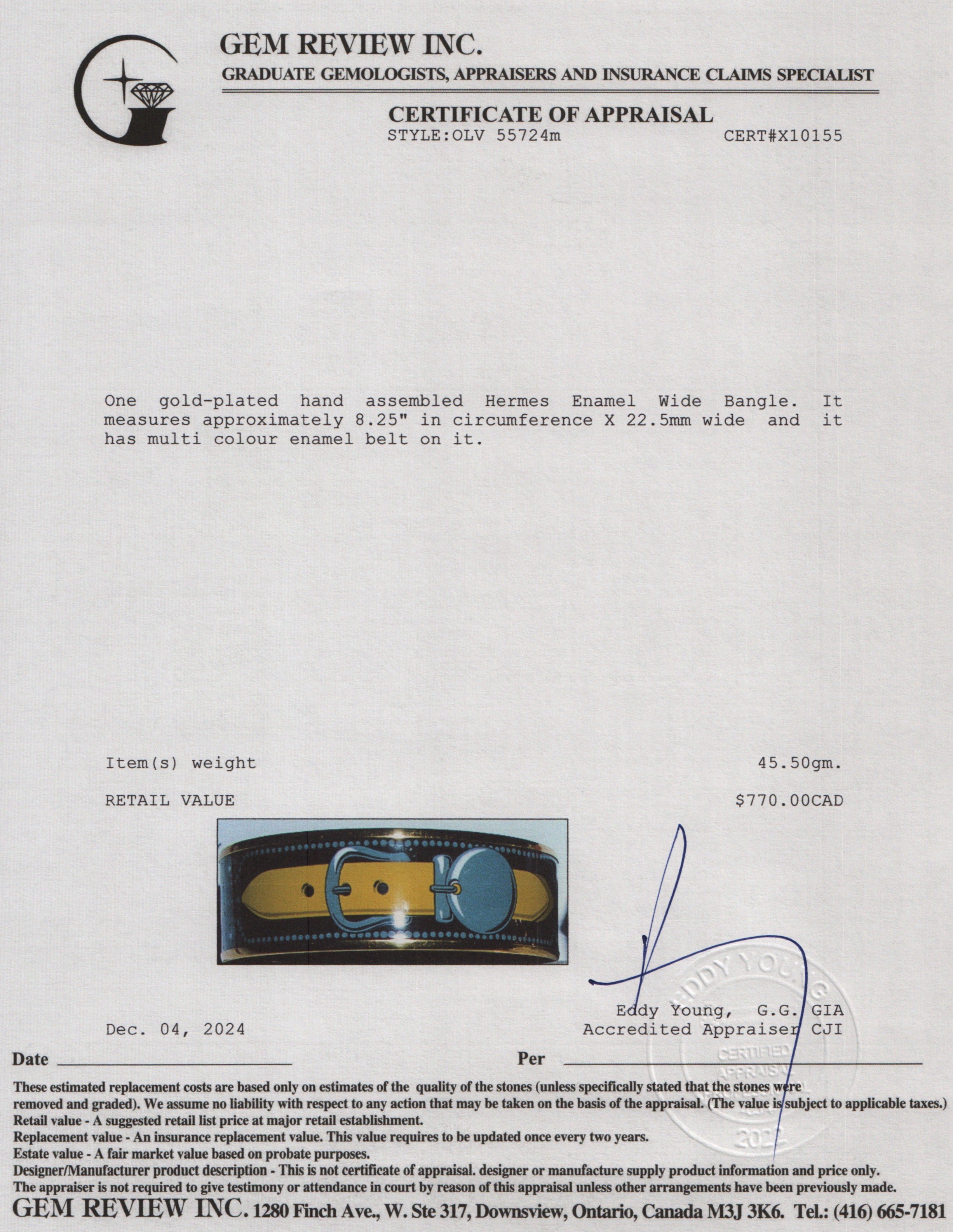 Hermes Gold-Plated Enamel Wide Bangle