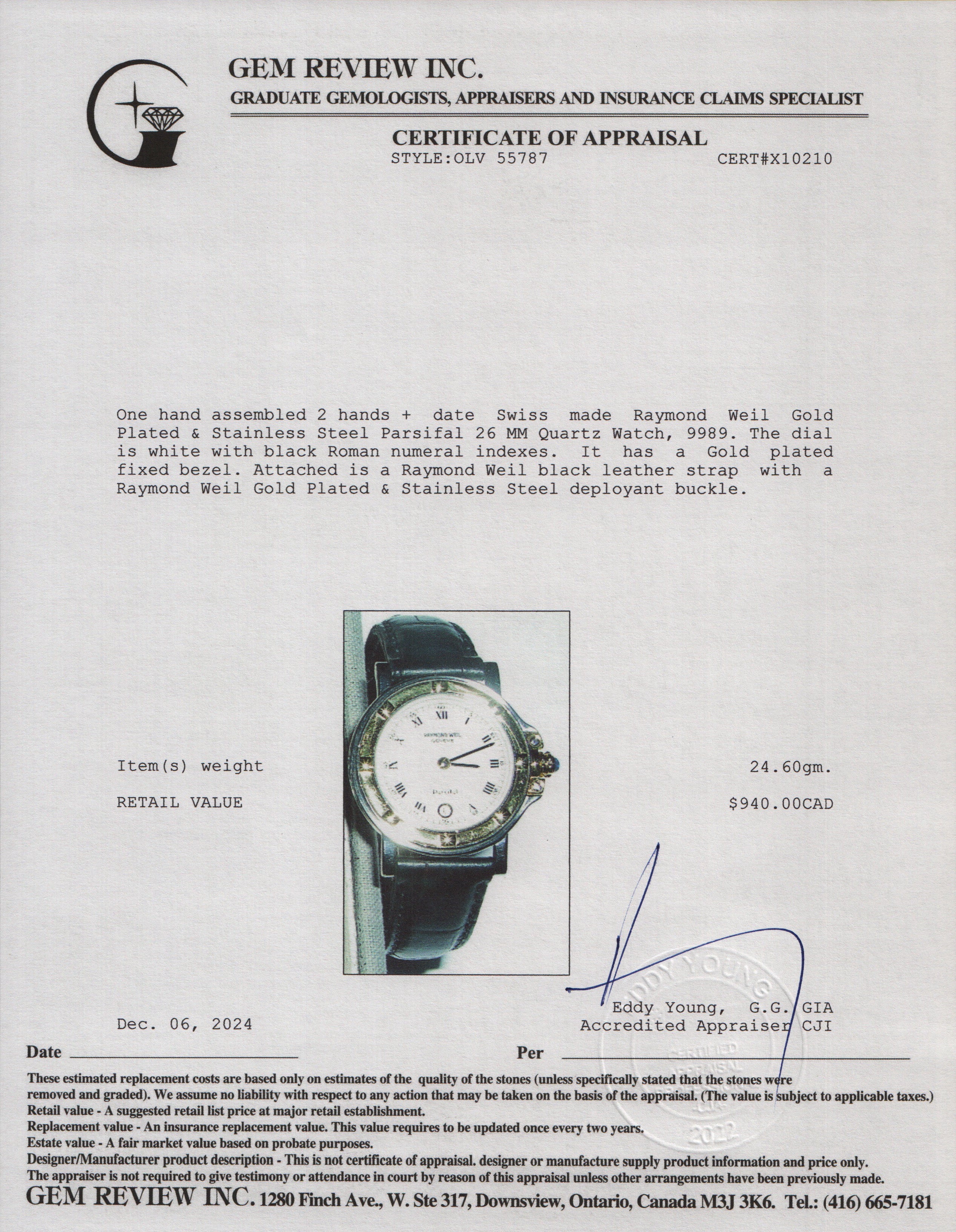 Raymond Weil Gold Plated & Stainless Steel Parsifal 26 MM Quartz Watch 9989