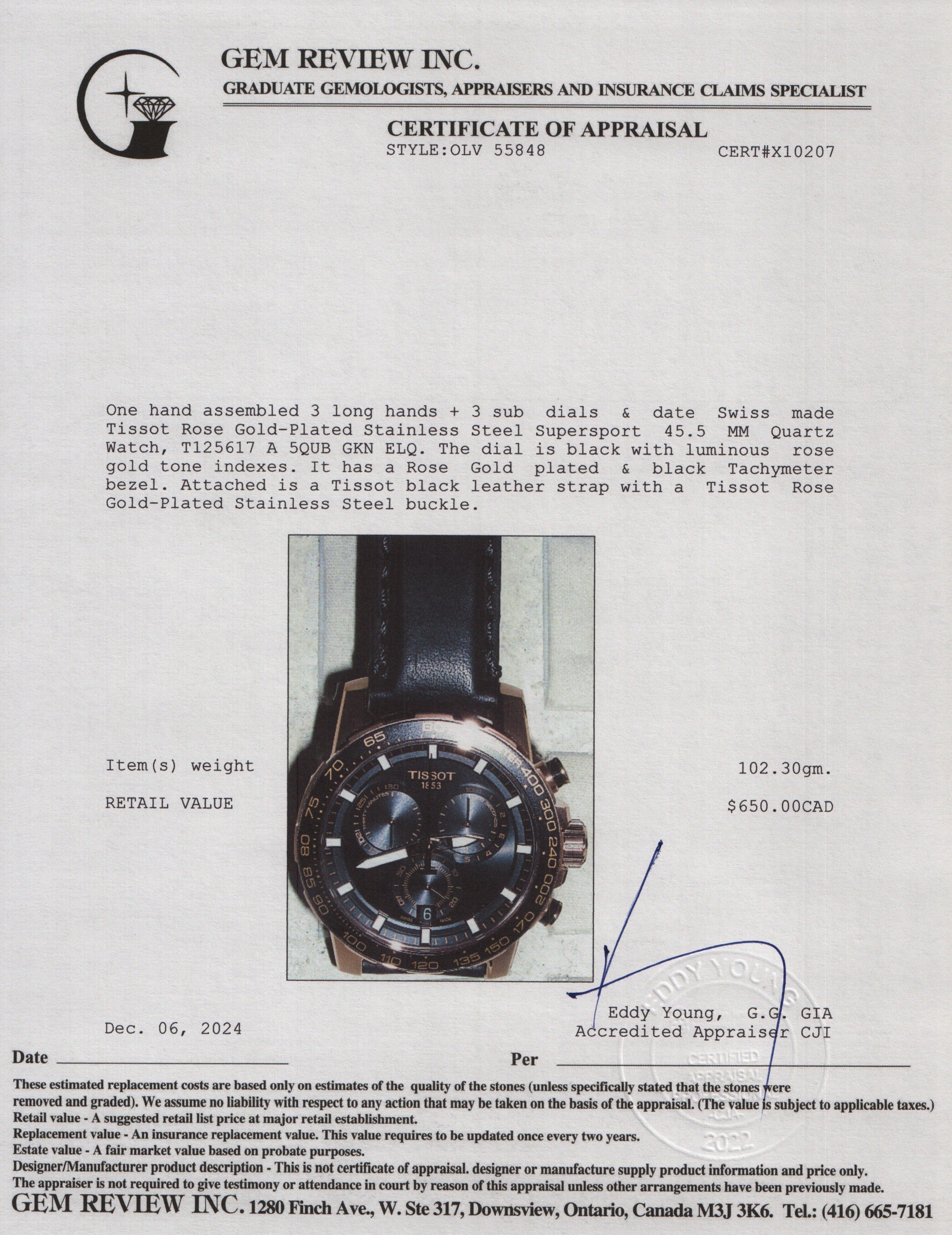 Tissot Rose Gold-Plated Stainless Steel Supersport 45.5 MM Quartz Watch w/ Box & Papers