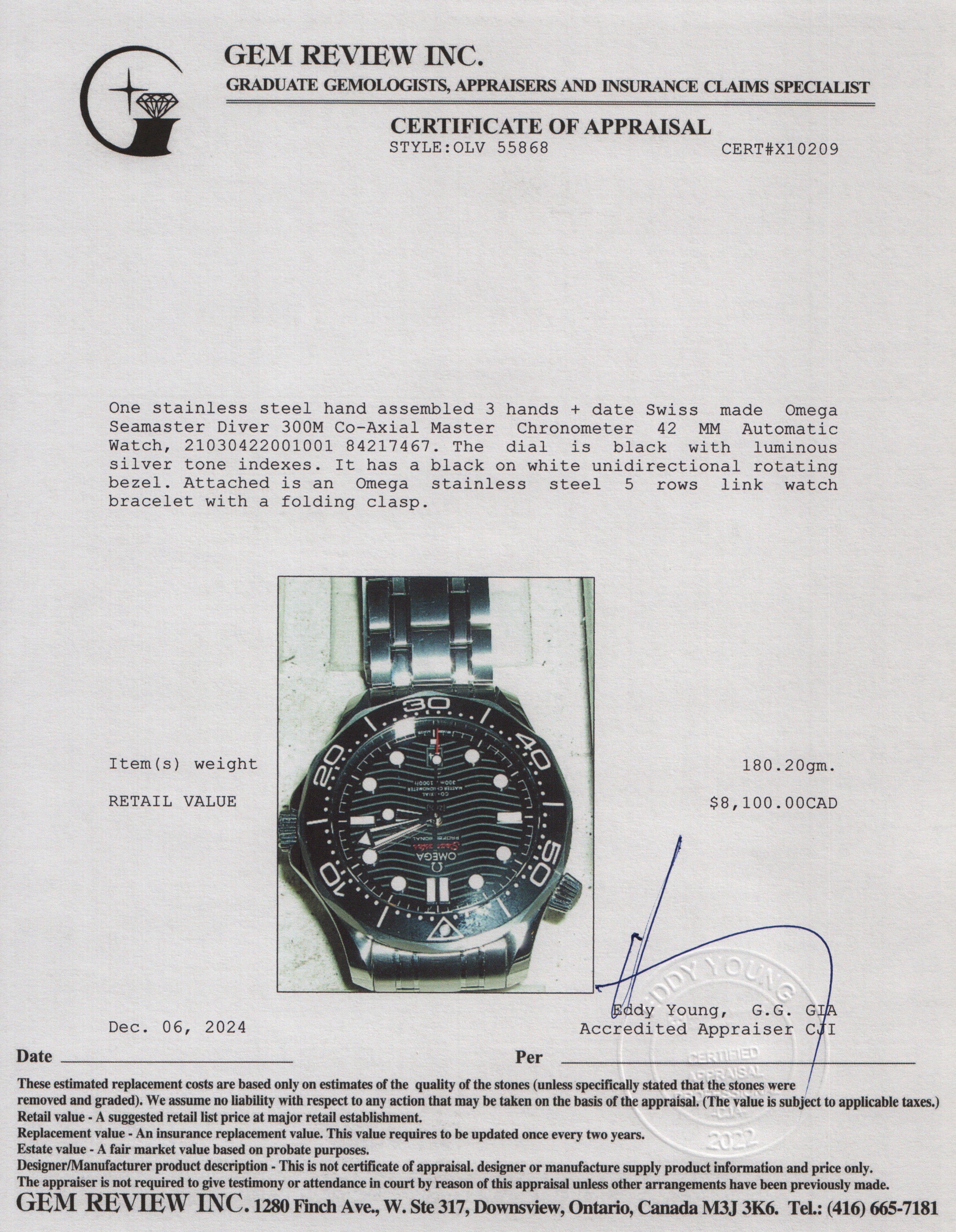 Omega 2023 Stainless Steel Seamaster Diver 300M Co-Axial Master Chronometer 42 MM Automatic Watch w/ Box & Papers