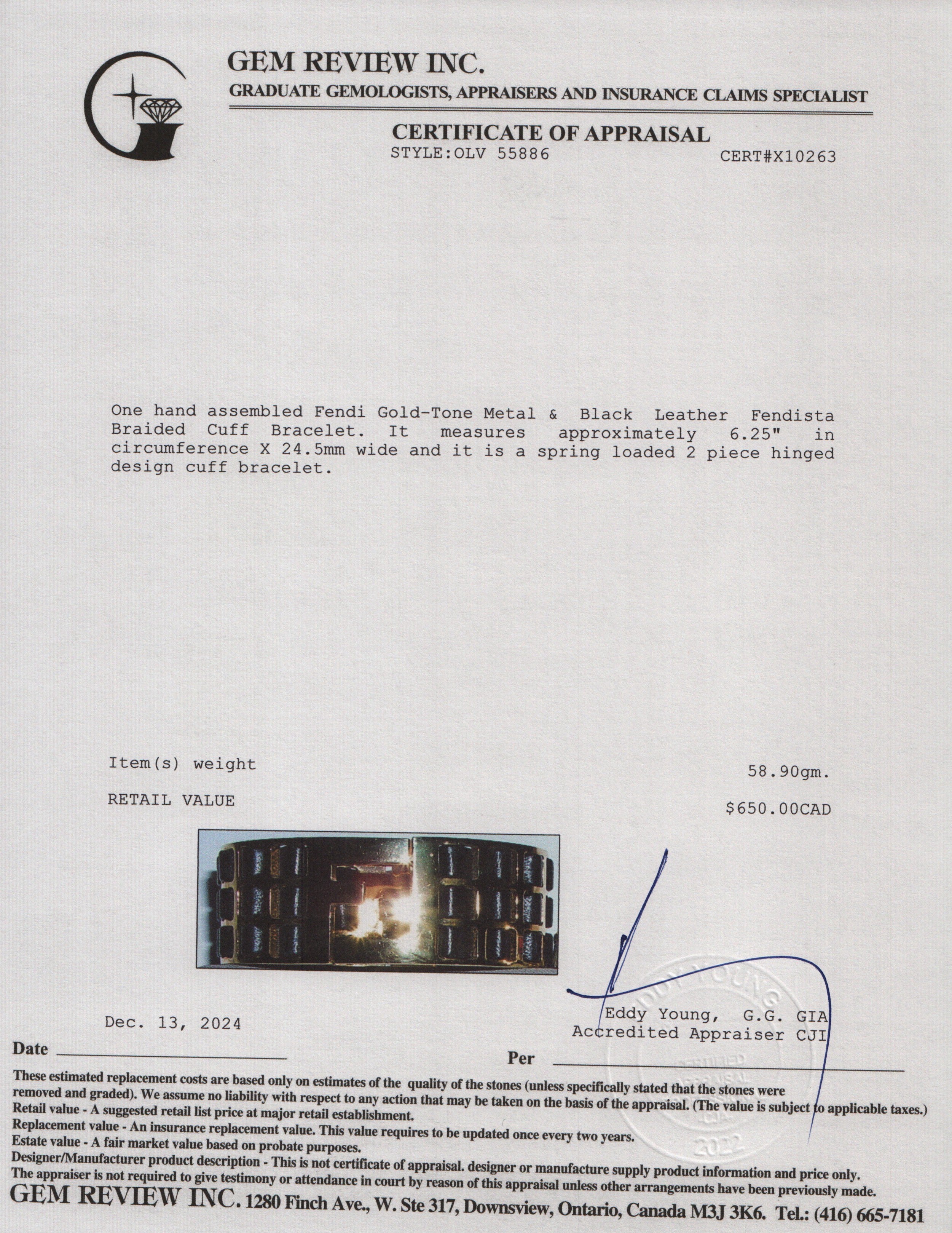 Fendi Gold-Tone Metal & Black Leather Fendista Braided Cuff Bracelet