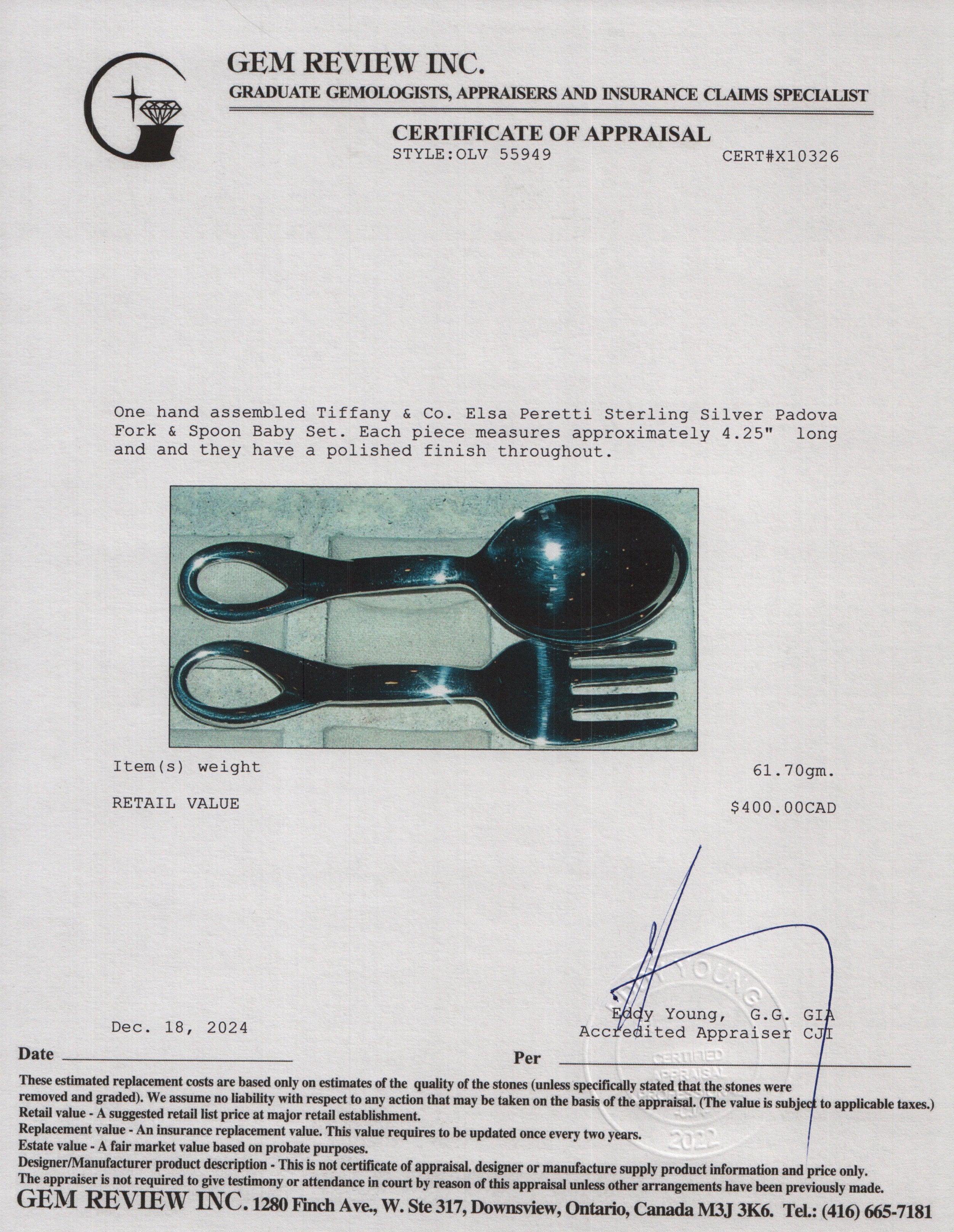 Tiffany & Co. Elsa Peretti Sterling Silver Padova Fork & Spoon Baby Set w/ Box