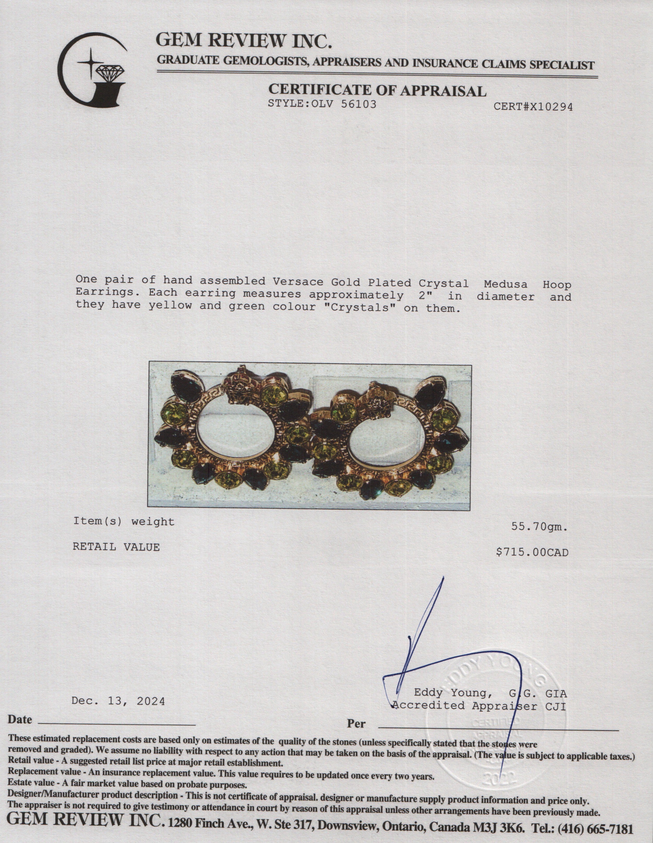 Versace Gold Plated Crystal Medusa Hoop Earrings