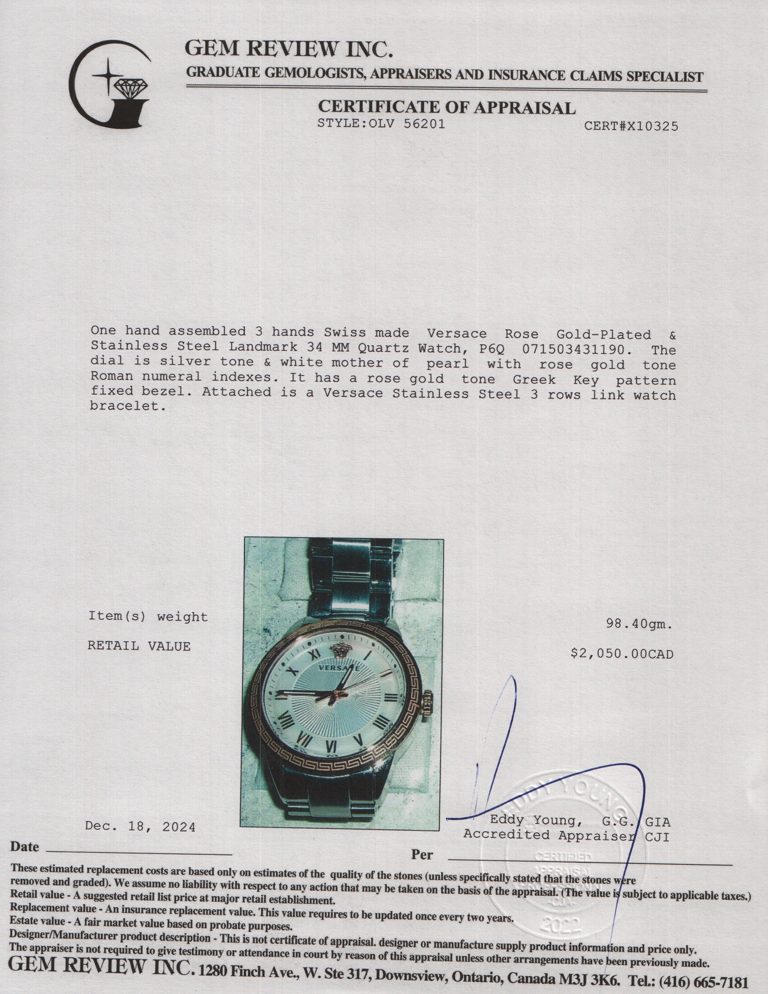 Versace Rose Gold-Plated & Stainless Steel Landmark 34 MM Quartz Watch w/ Box & Papers