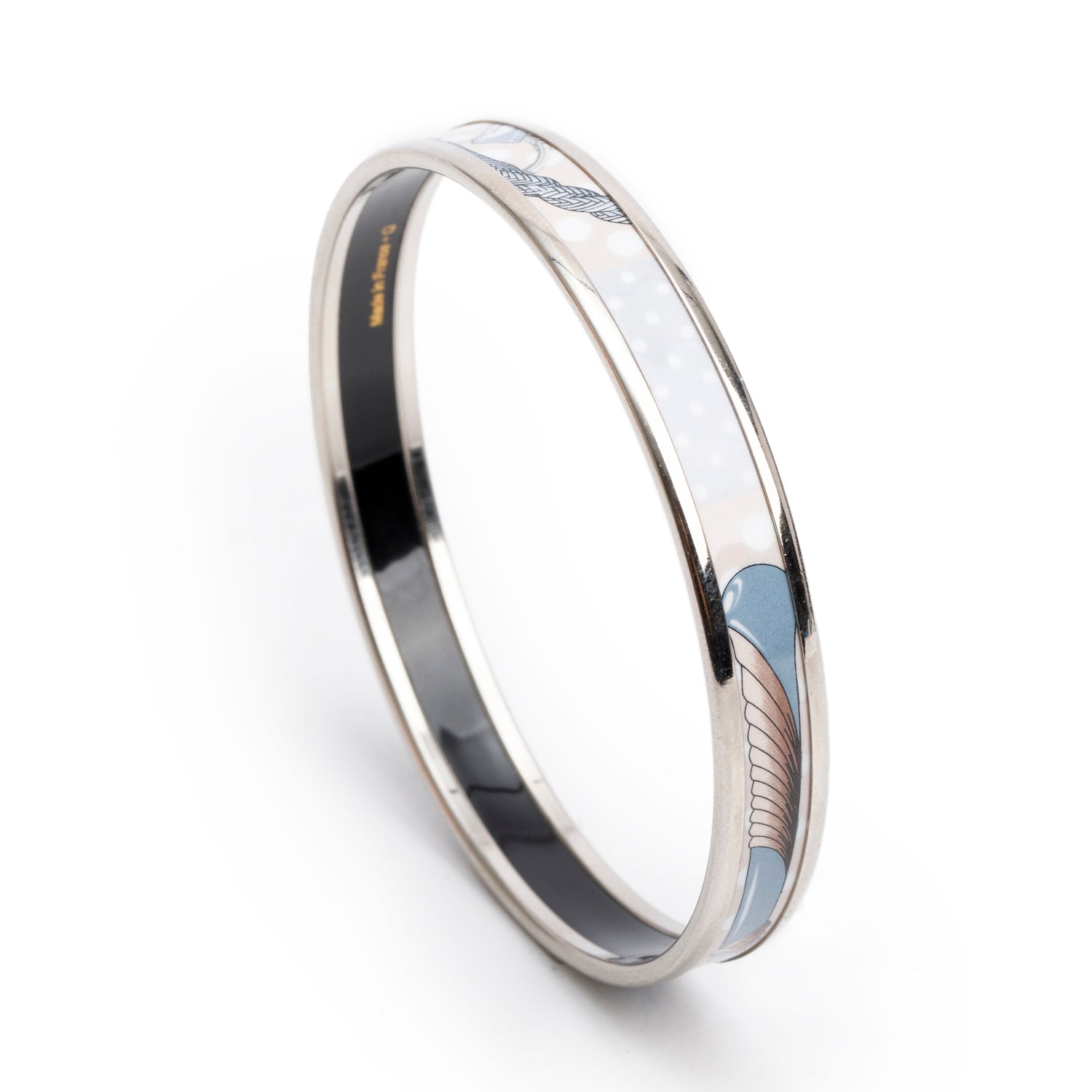 Hermes Palladium-Plated Incolore Fin Clic Clac A Pois Enamel Narrow Bangle w/ Box & Receipt