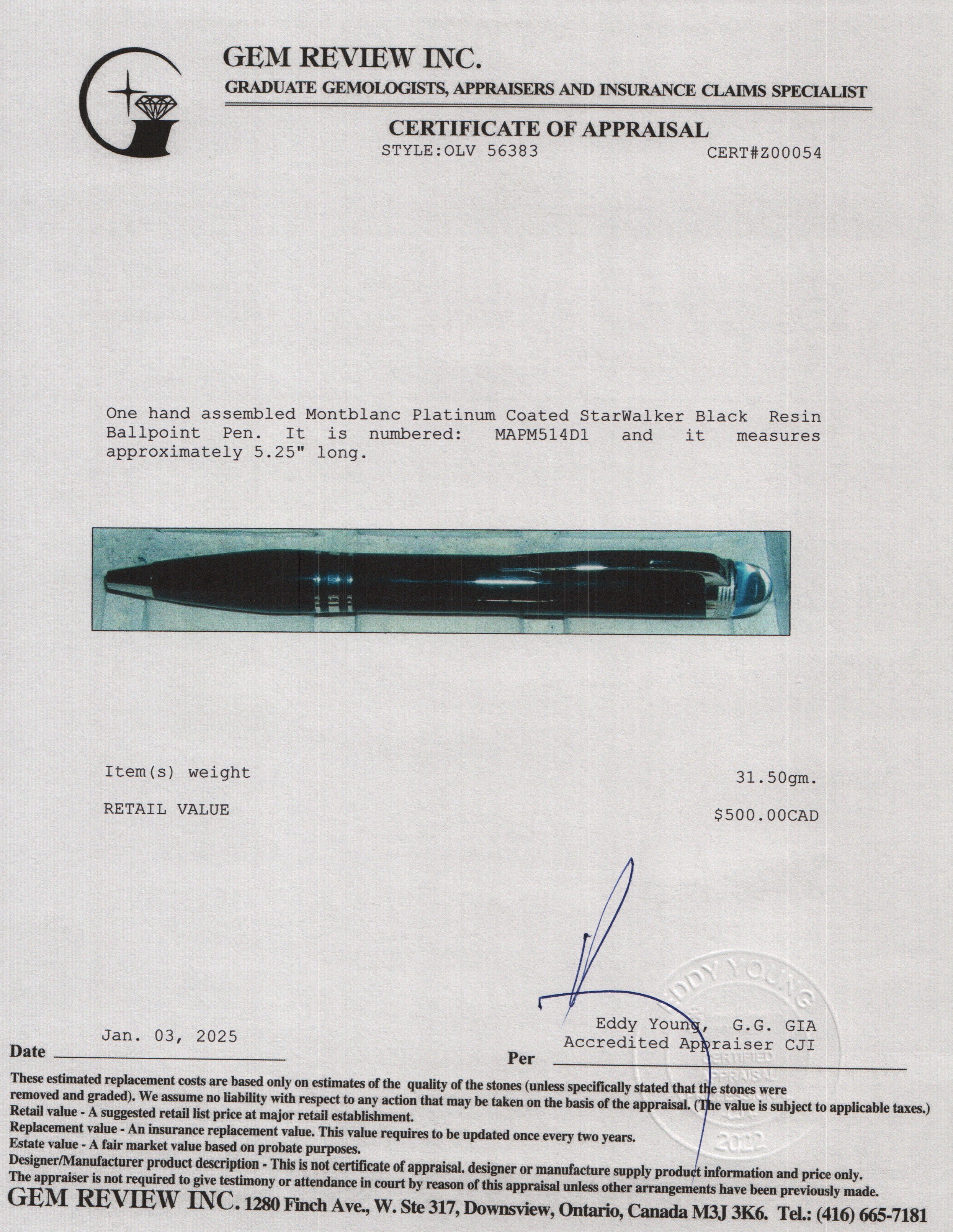 Montblanc Platinum Coated StarWalker Black Resin Ballpoint Pen w/ Box & Refills