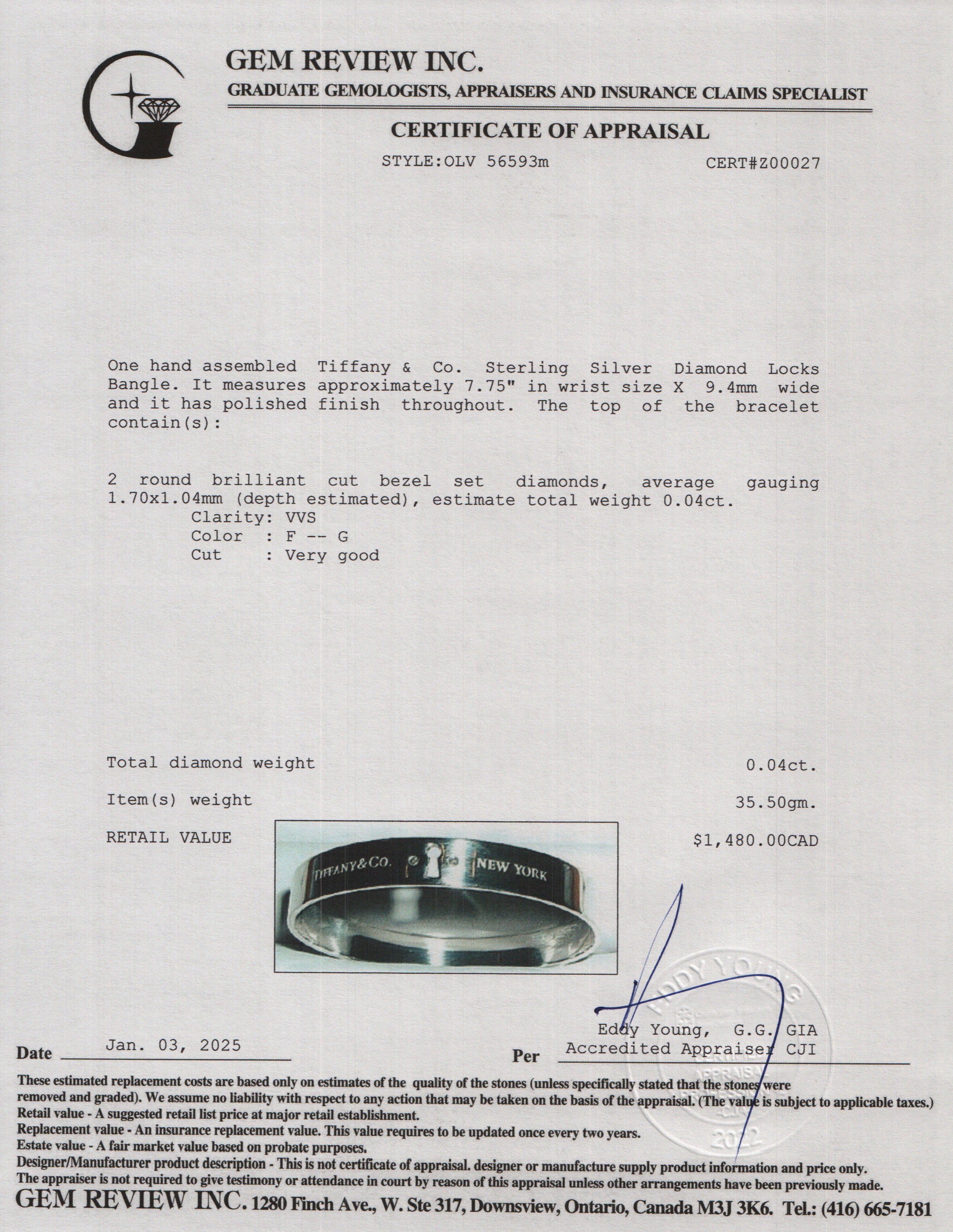 Tiffany & Co. Sterling Silver Diamond Locks Bangle