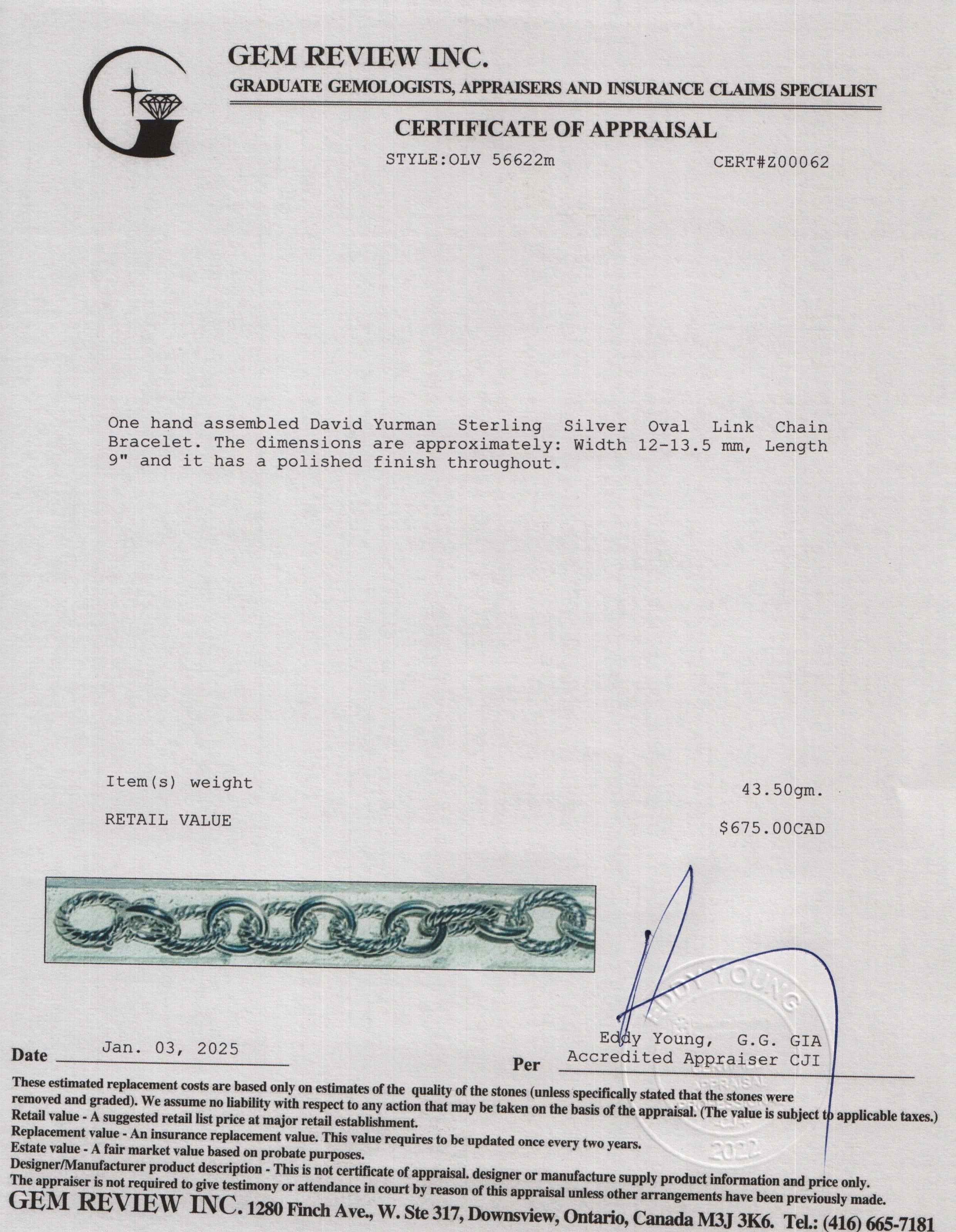 David Yurman Sterling Silver Oval Link Chain Bracelet, 12 MM