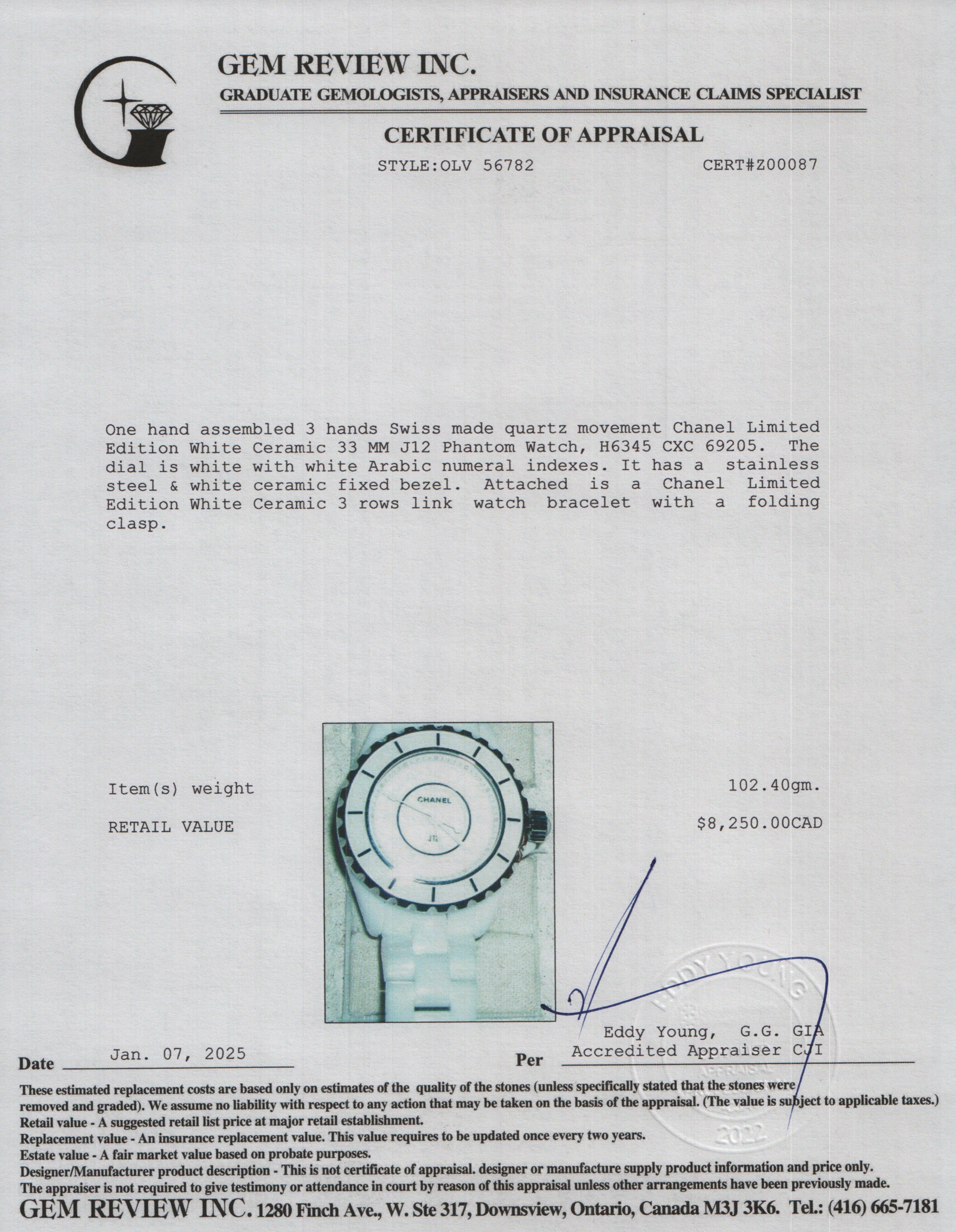 Chanel Limited Edition White Ceramic 33 MM J12 Phantom Watch w/ Box