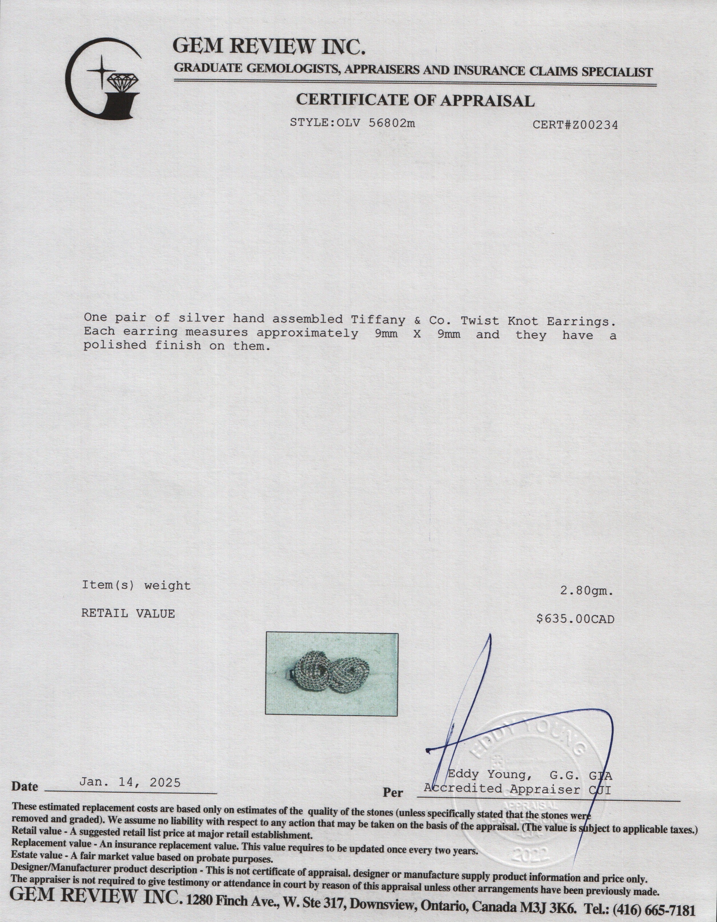 Tiffany & Co. Sterling Silver Twist Knot Earrings