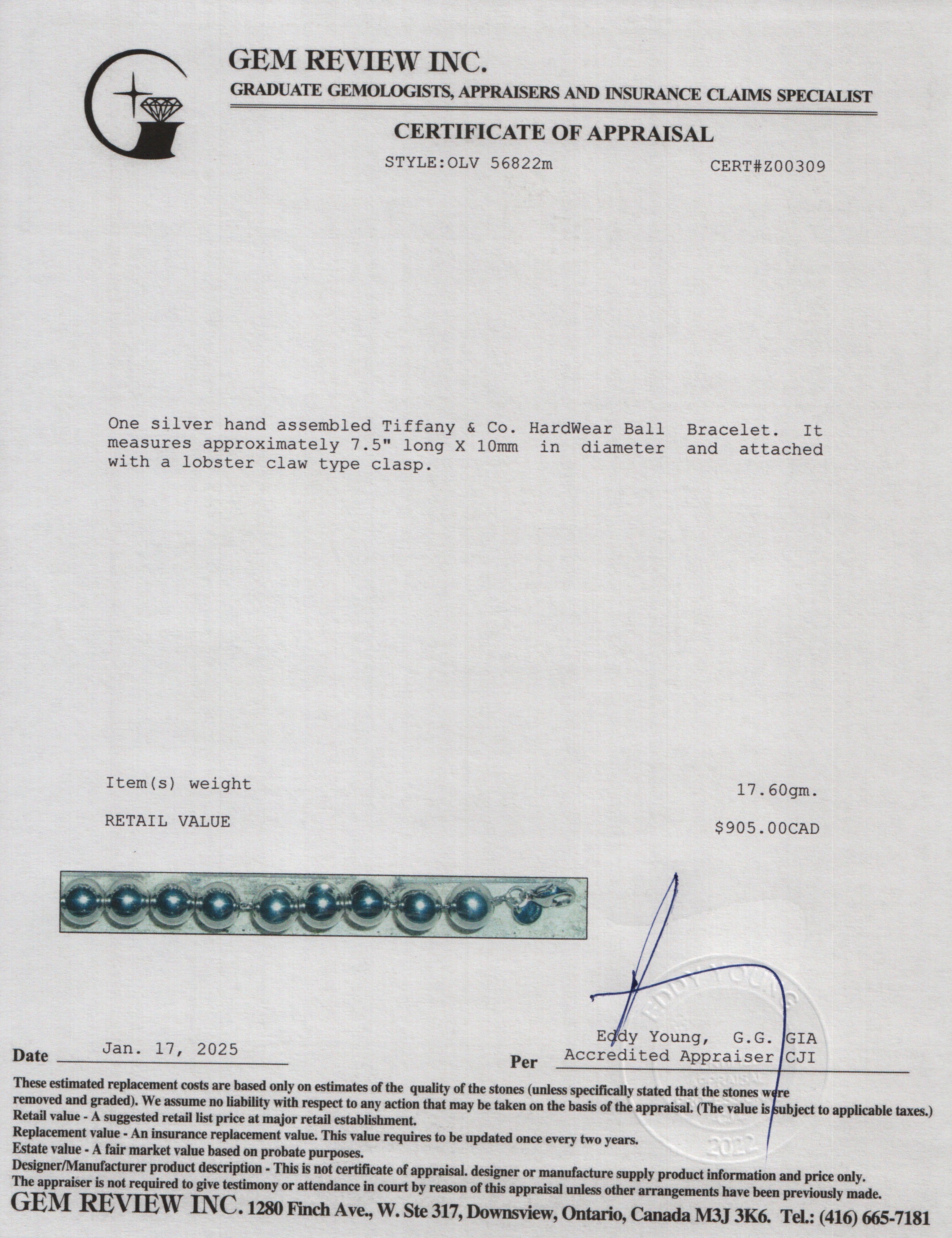 Tiffany & Co. Sterling Silver 10 MM HardWear Ball Bracelet
