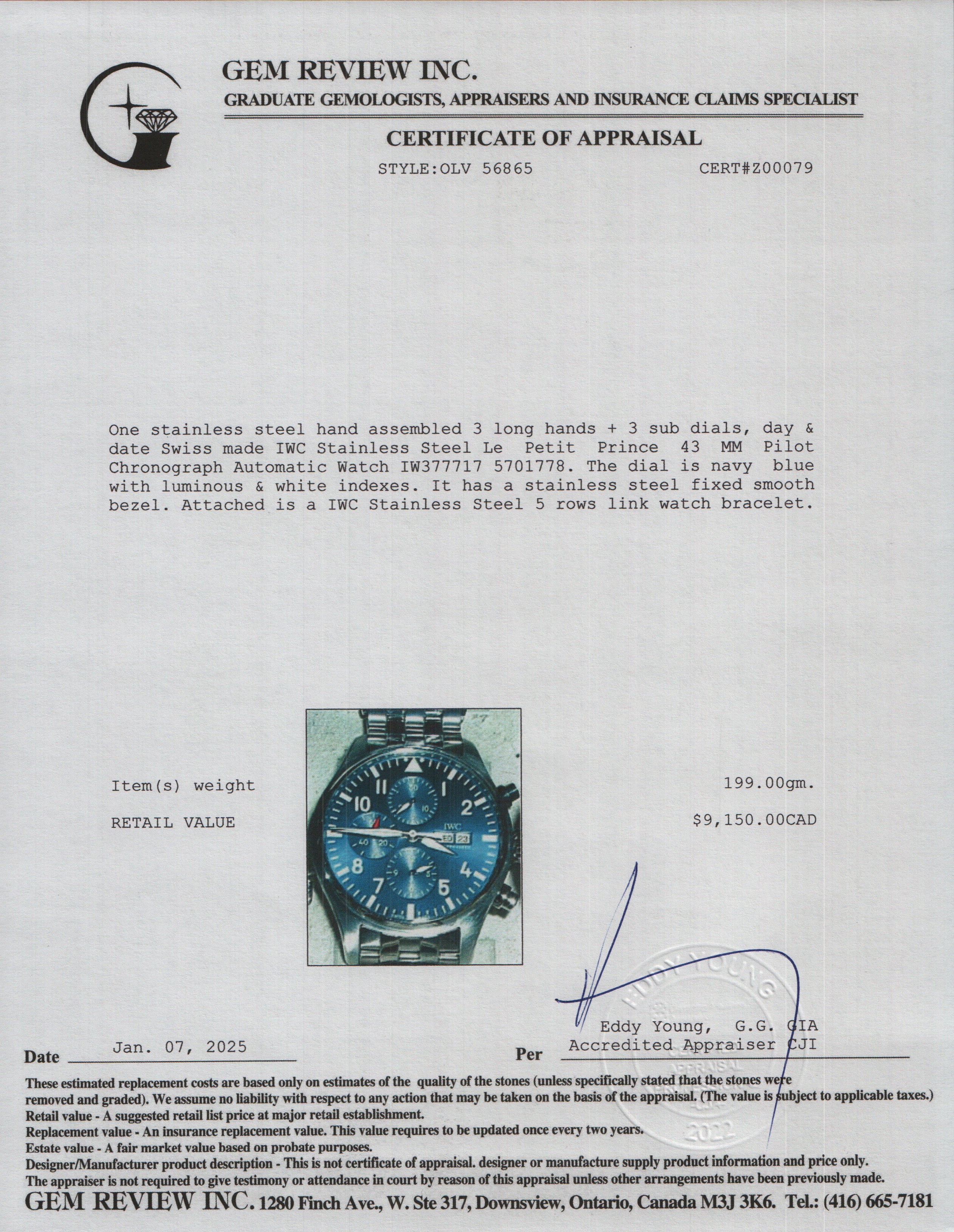 IWC Stainless Steel Le Petit Prince 43 MM Pilot Chronograph Automatic Watch IW377717