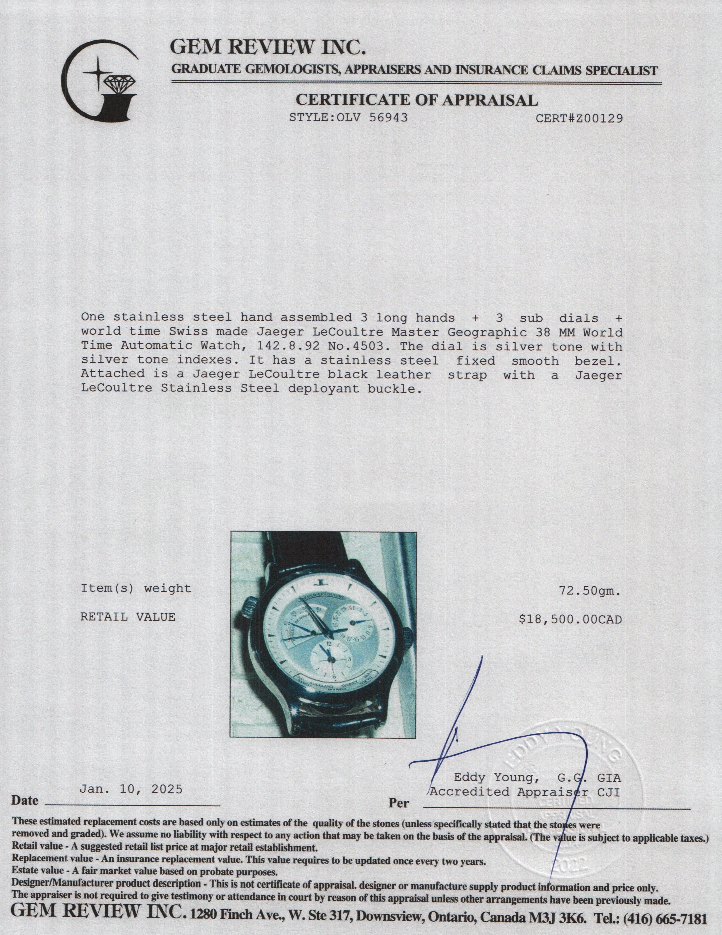 Jaeger LeCoultre Stainless Steel Master Geographic 38 MM World Time Automatic Watch