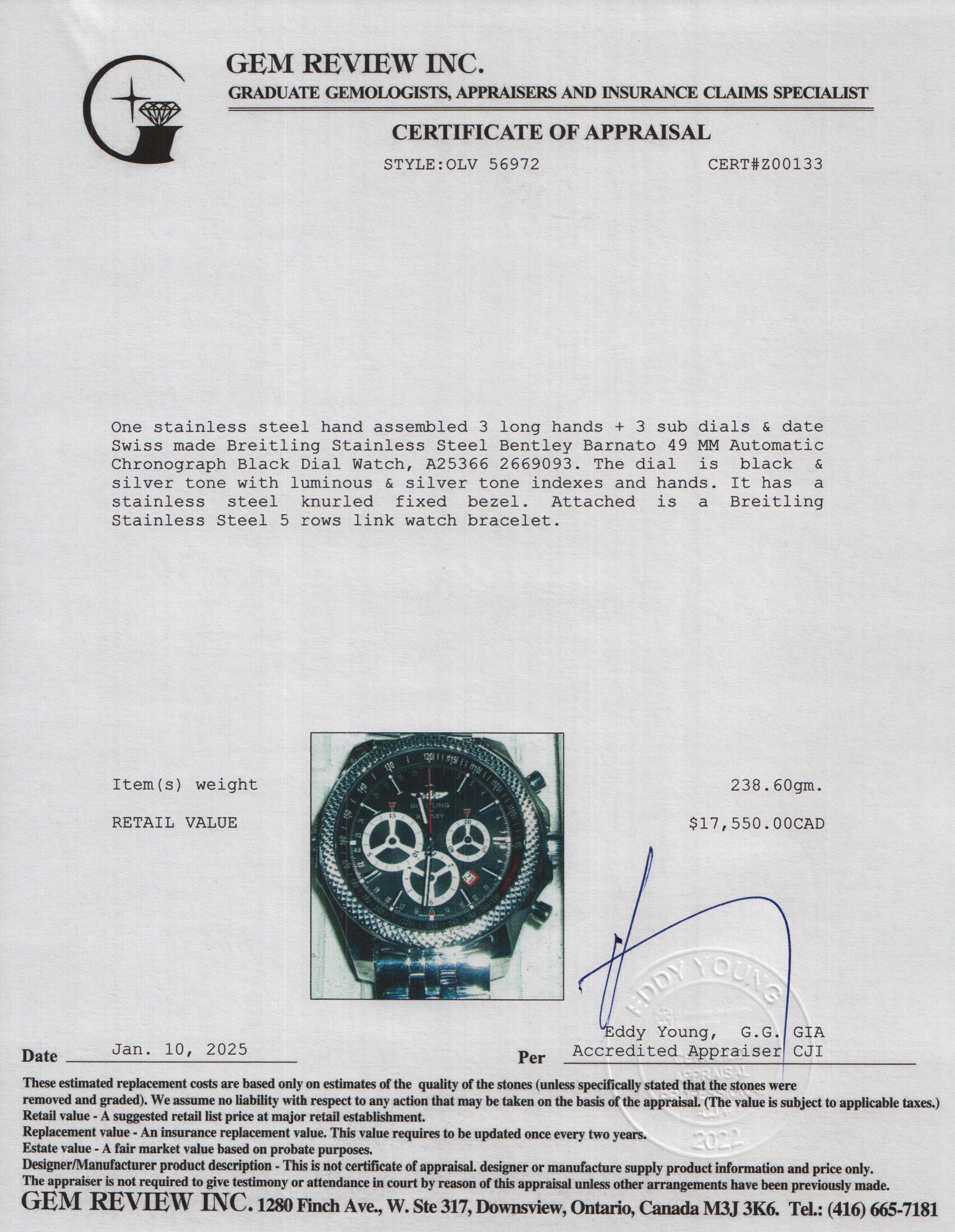 Breitling Stainless Steel Bentley Barnato 49 MM Automatic Chronograph Black Dial Watch A25366 w/ Box & Papers