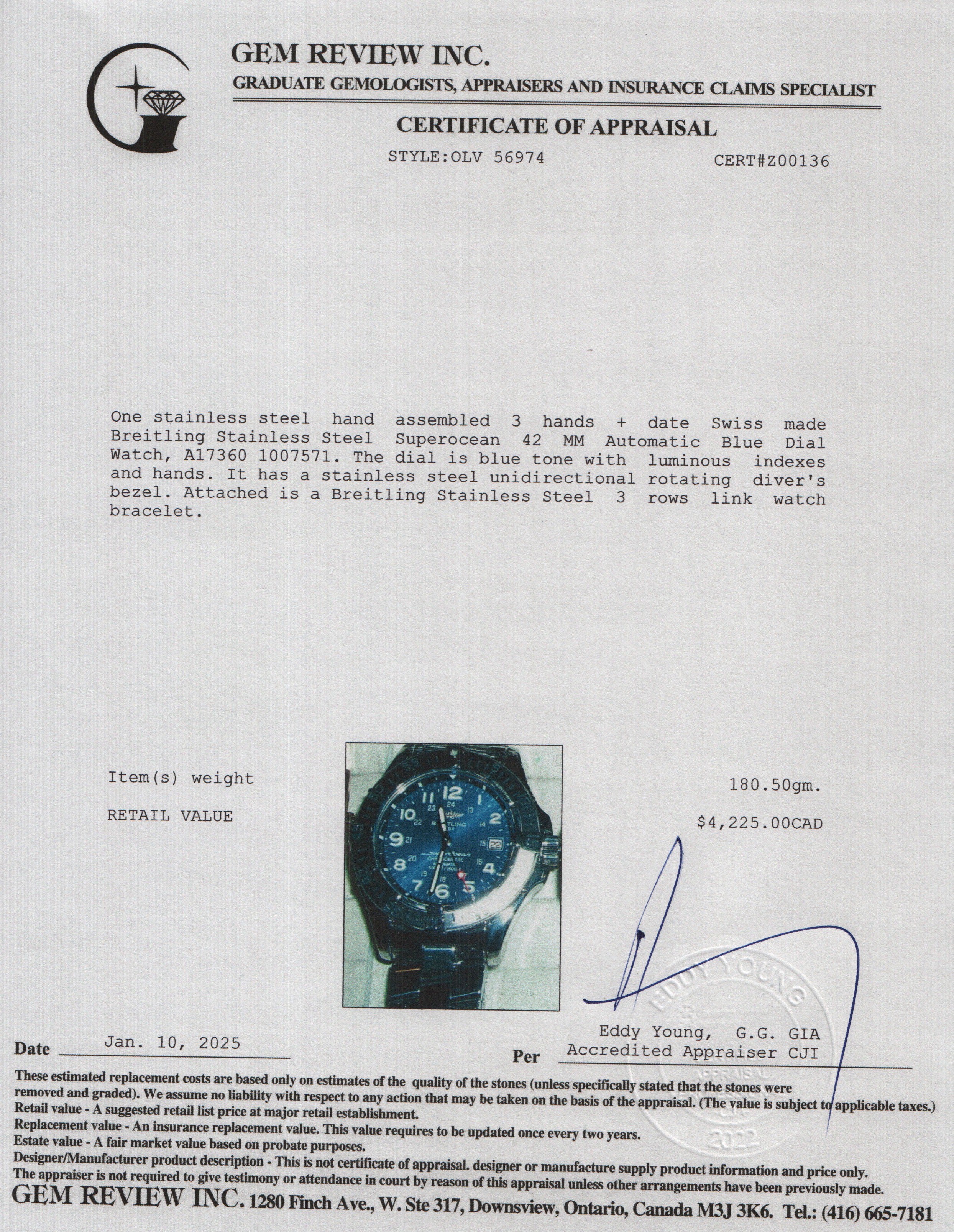 Breitling Stainless Steel Superocean 42 MM Automatic Blue Dial Watch A17360 w/ Box & Papers