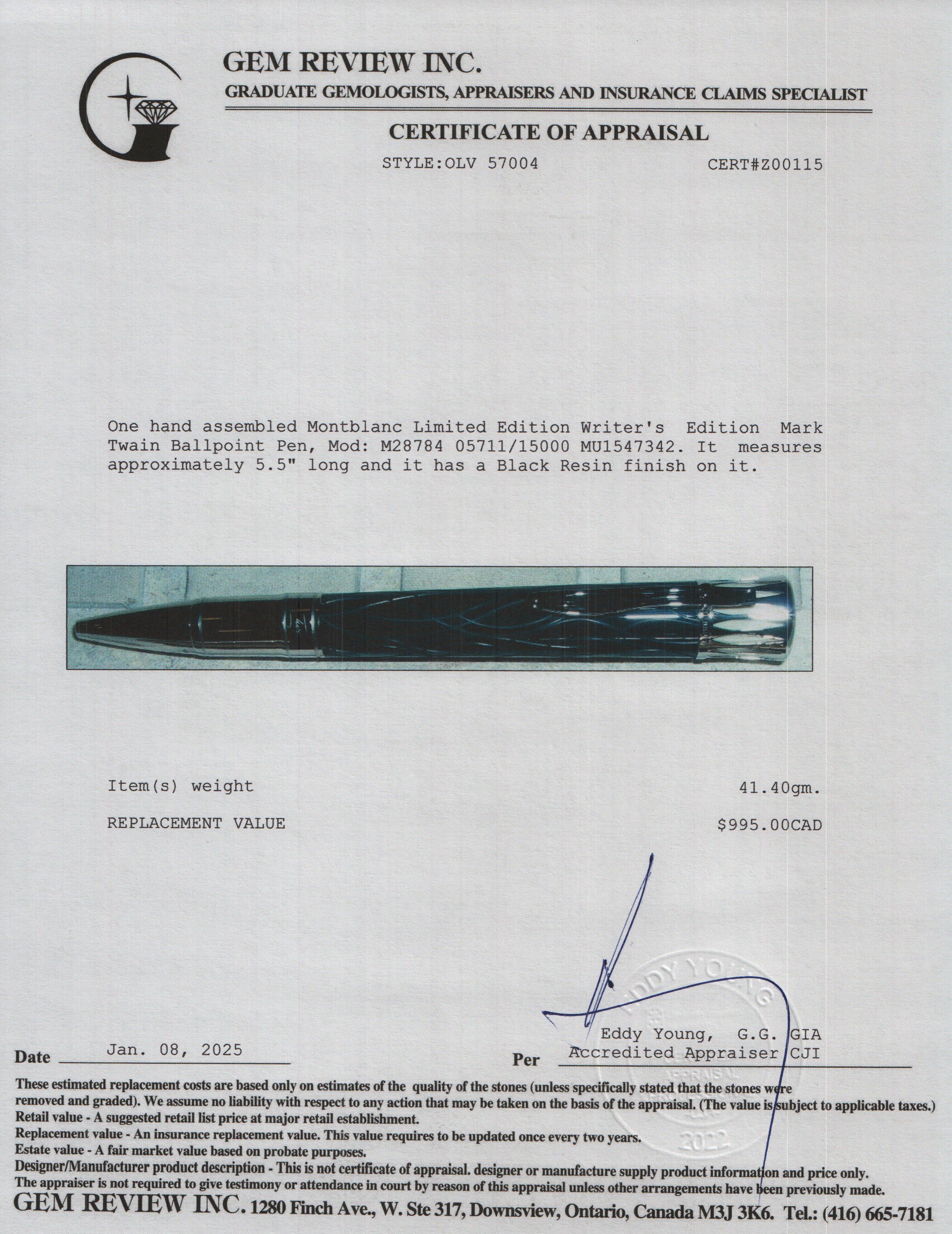 Montblanc Limited Edition Writer's Edition Mark Twain Ballpoint Pen w/ Box & Papers