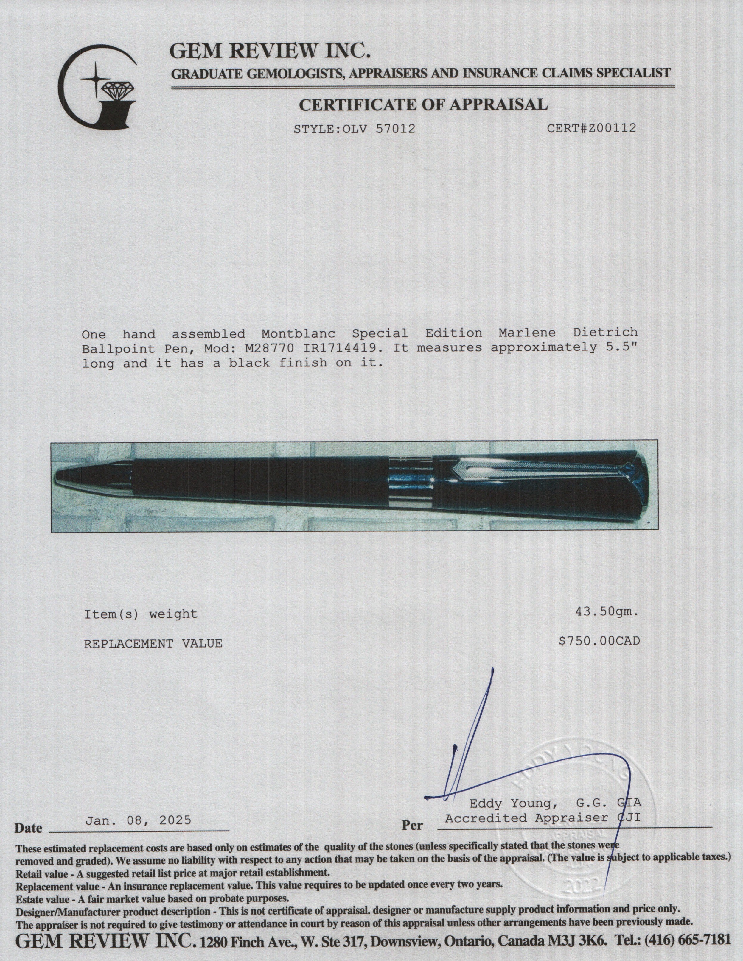 Montblanc Special Edition Marlene Dietrich Ballpoint Pen w/ Box & Papers