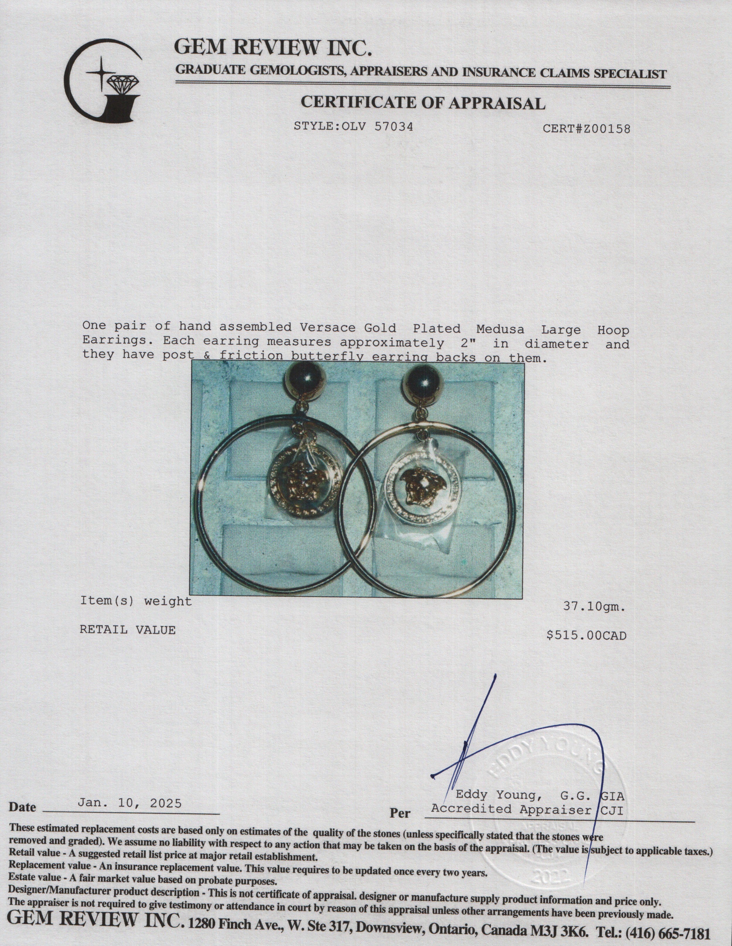 Versace Gold Plated Medusa Large Hoop Earrings w/ Box