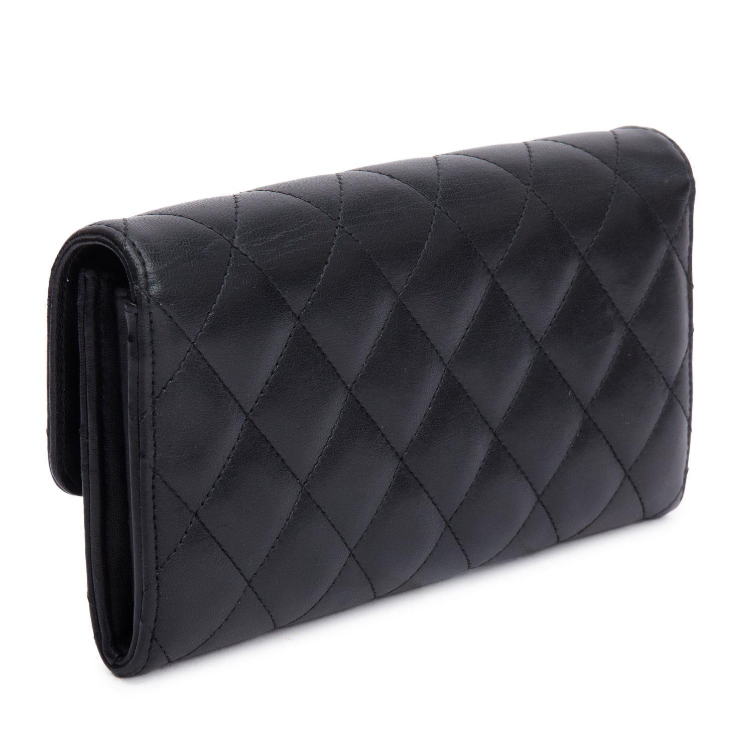 Chanel Black Lambskin Leather Classic Long Flap Wallet w/ Authenticity Card