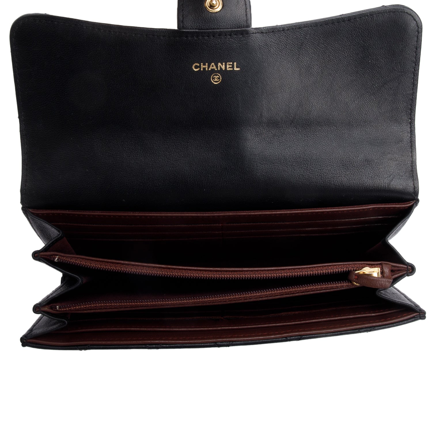 Chanel Black Lambskin Leather Classic Long Flap Wallet w/ Authenticity Card