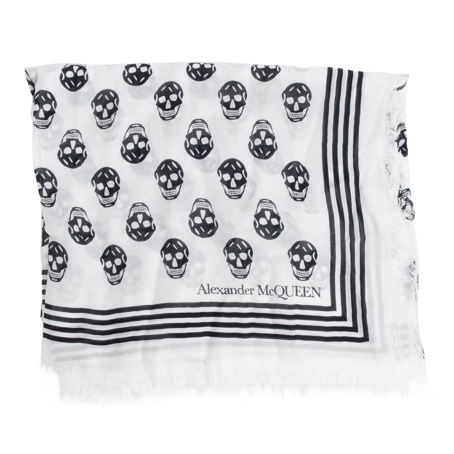 Alexander McQueen White/Black Skull Printed Silk Scarf