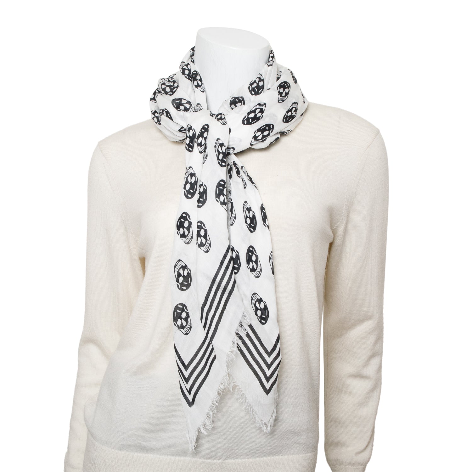 Alexander McQueen White/Black Skull Printed Silk Scarf