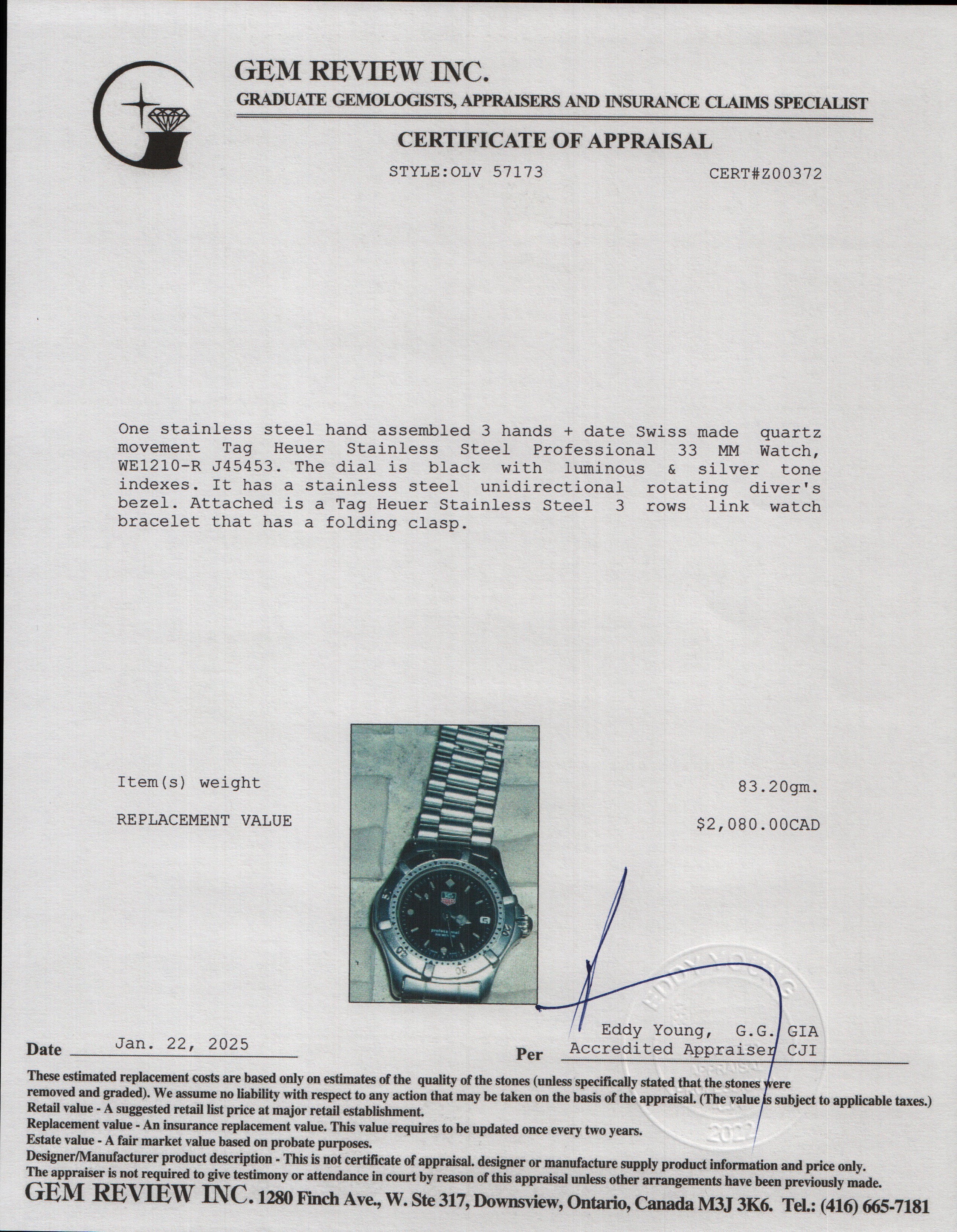 Tag Heuer Stainless Steel Professional 33 MM Watch WE1210-R