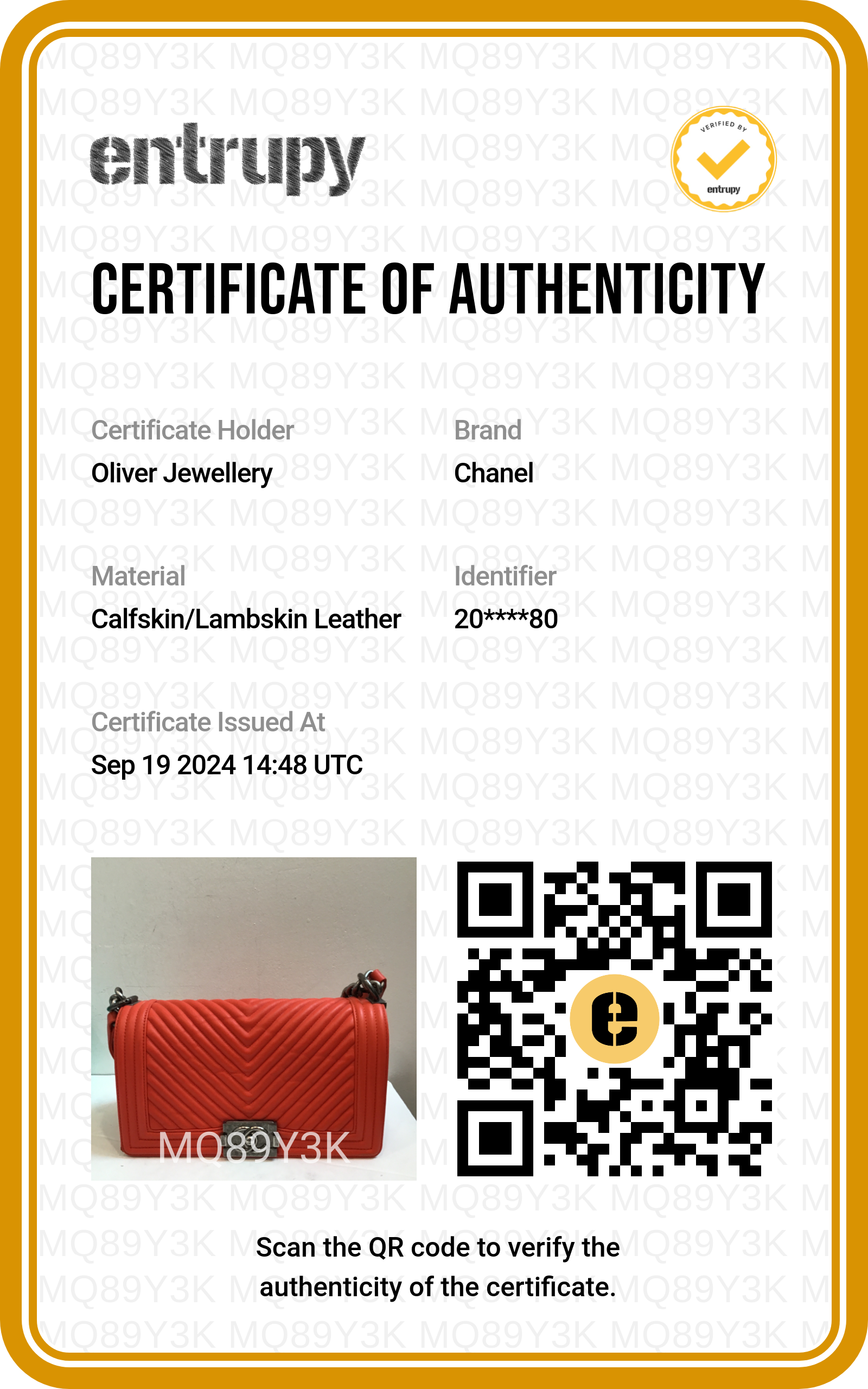 Chanel Red Chevron Calfskin Leather Medium Boy Bag w/ Authenticity Card