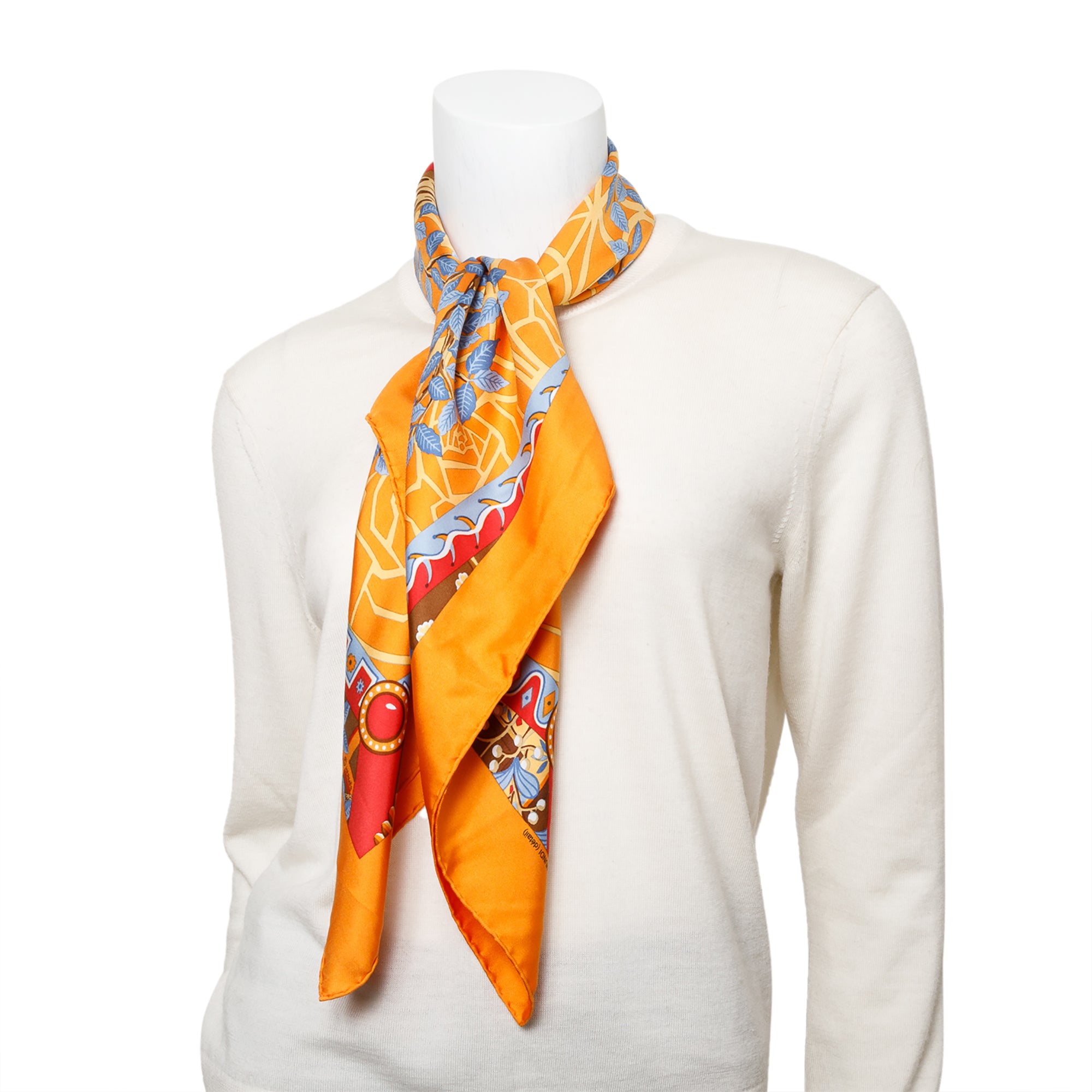 Hermes Orange'Axis Mundi (Detail)' Silk Scarf 90 w/ Box