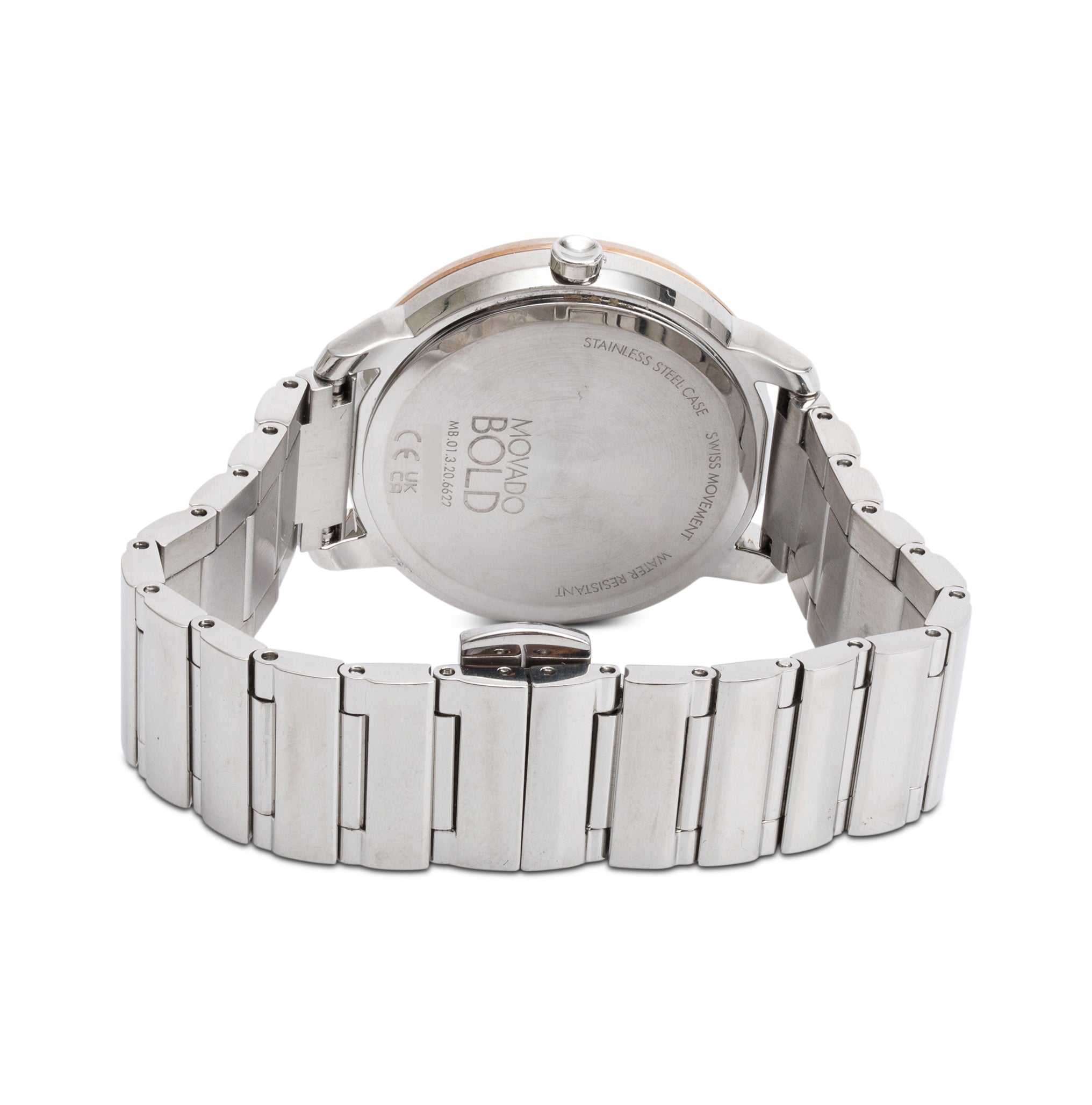 Movado Rose Gold Plated & Stainless Steel Bold 32 MM Pave Dial Quartz Watch