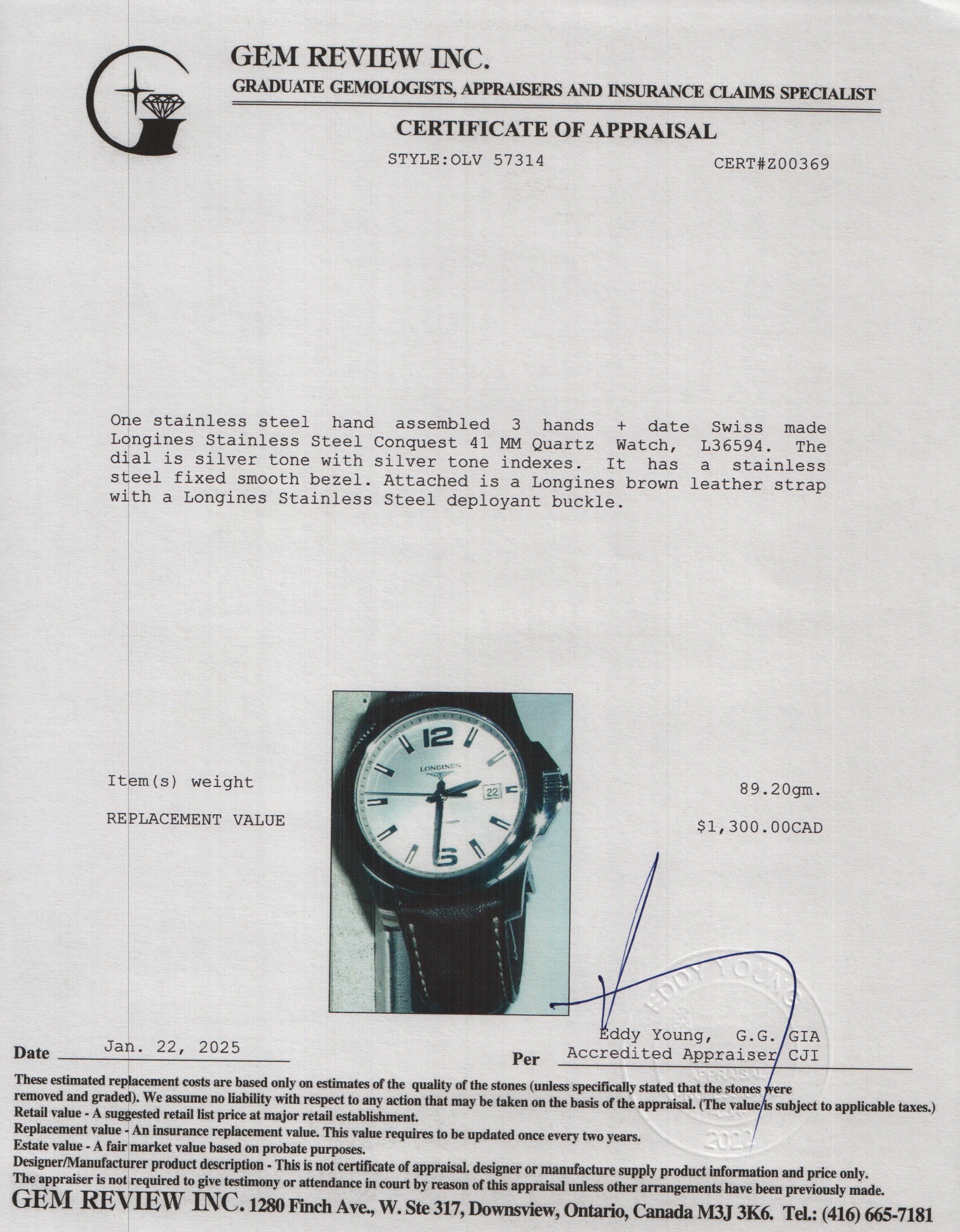 Longines Stainless Steel Conquest 41 MM Quartz Watch w/ Box