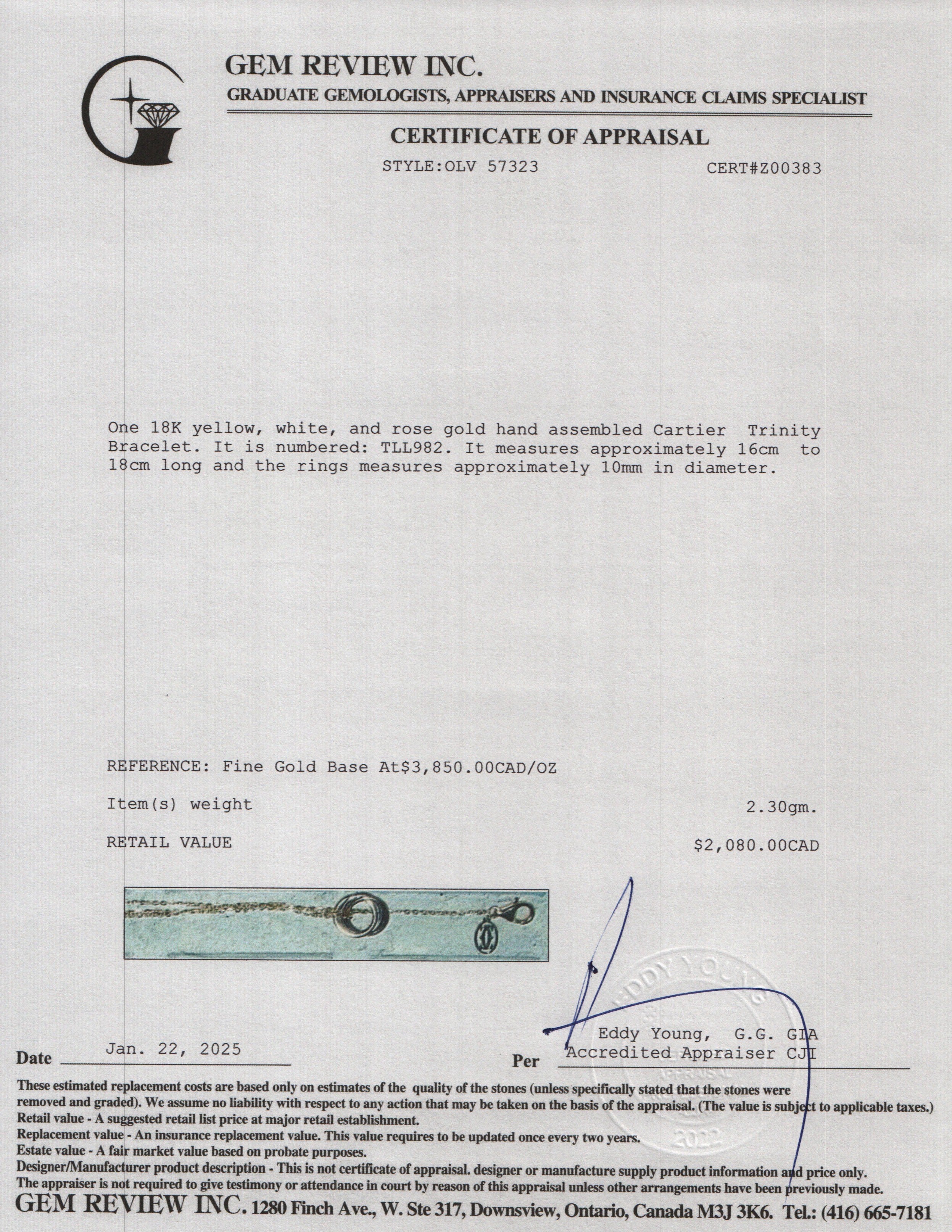 Cartier 2023 18k White, Yellow & Rose Gold Trinity Bracelet w/ Certificate