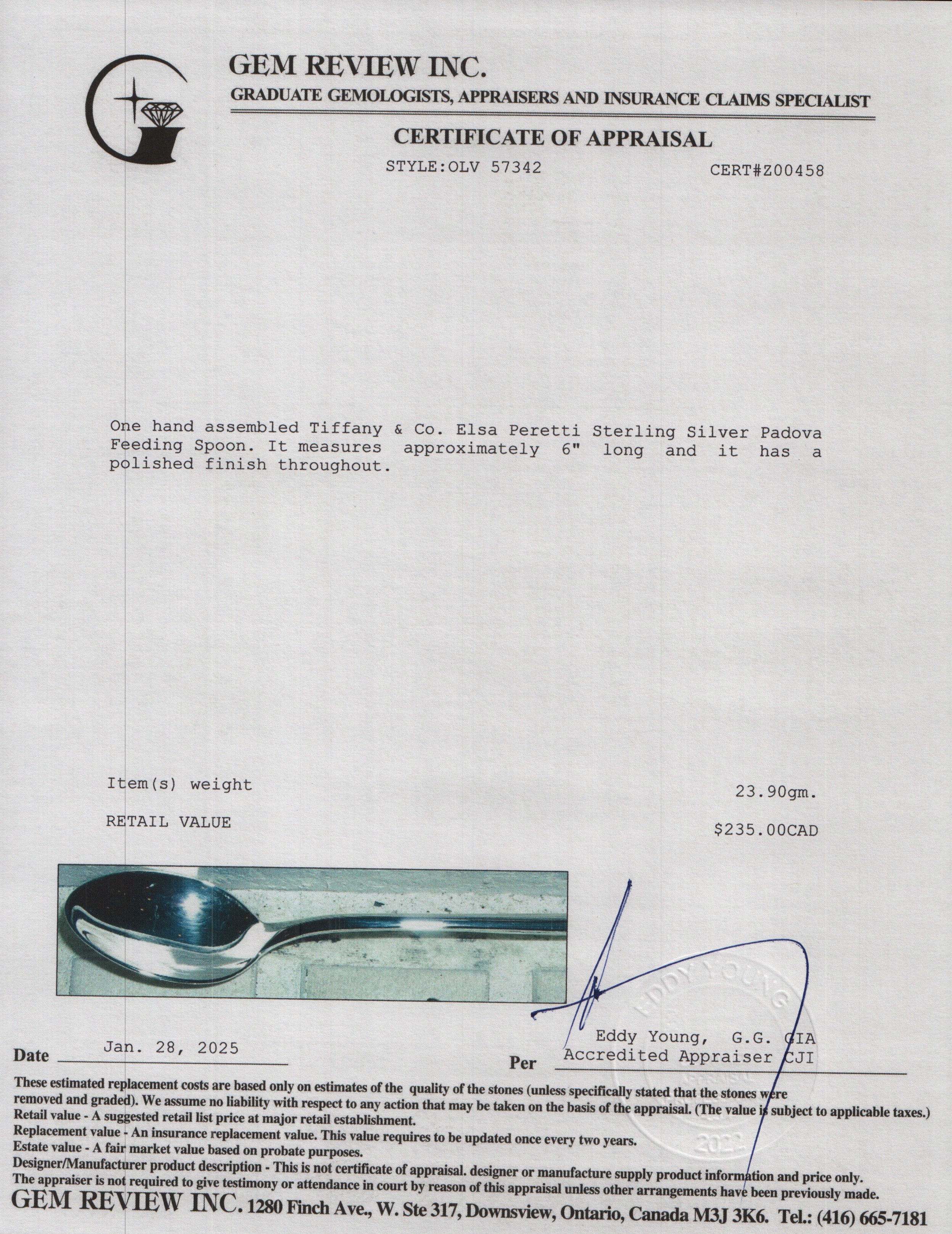 Tiffany & Co. Elsa Peretti Sterling Silver Padova Feeding Spoon w/ Box