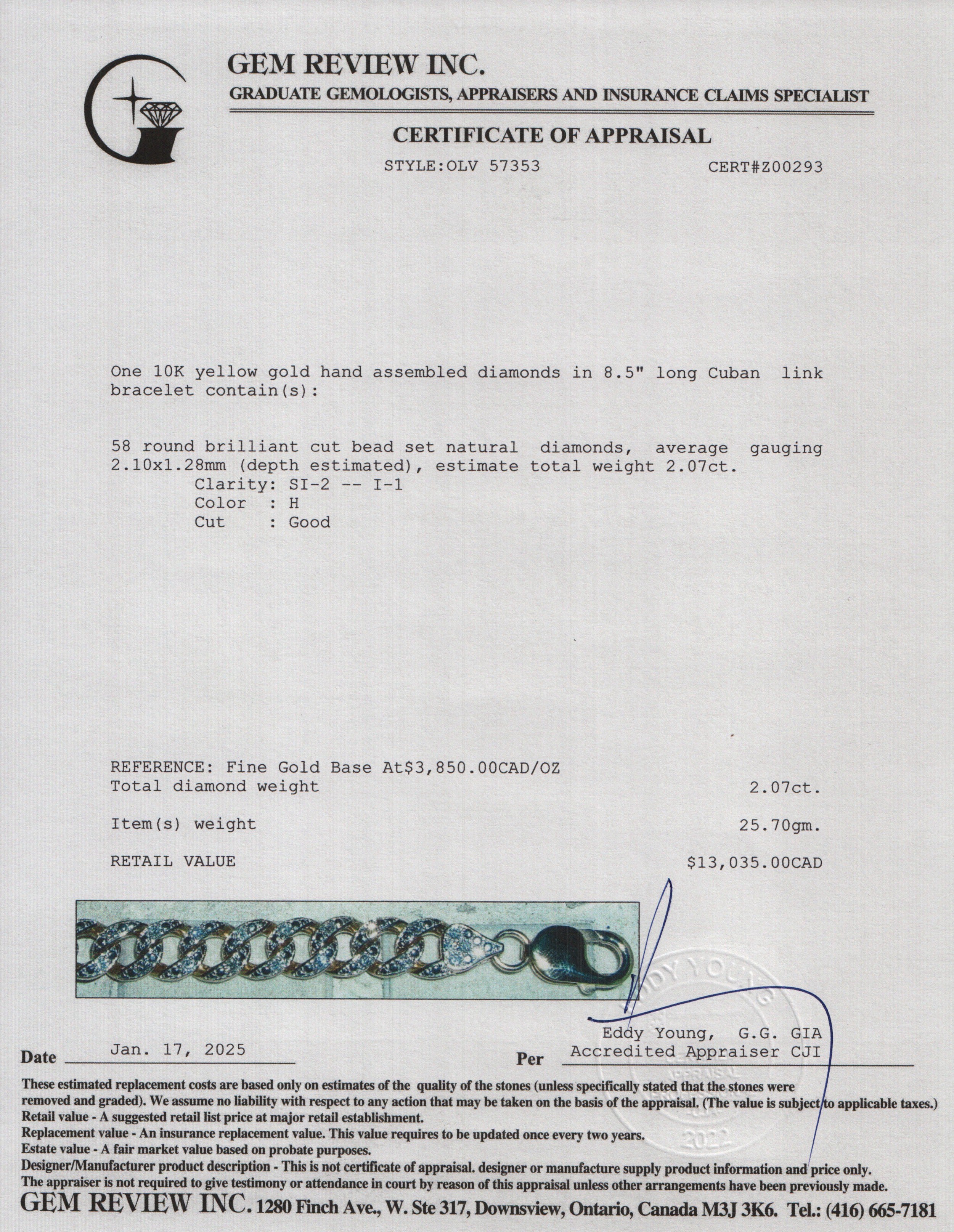 10k Yellow Gold Pave Diamond Cuban Link Bracelet