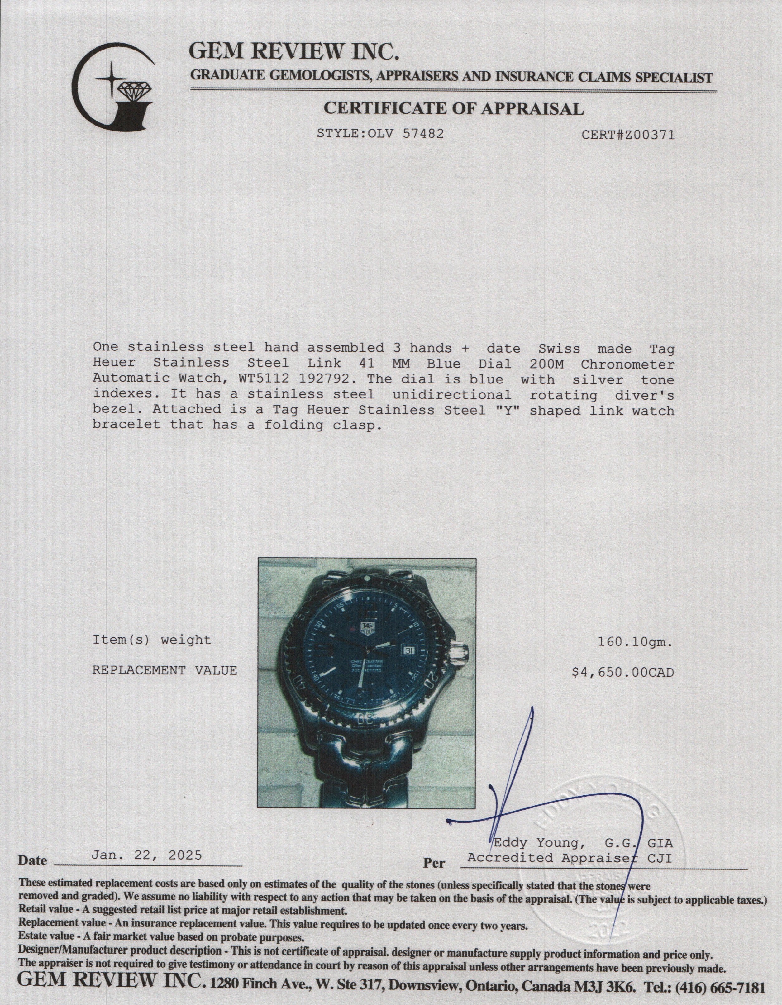 Tag Heuer Stainless Steel Link 41 MM Blue Dial 200M Chronometer Automatic Watch WT5112 w/ Box