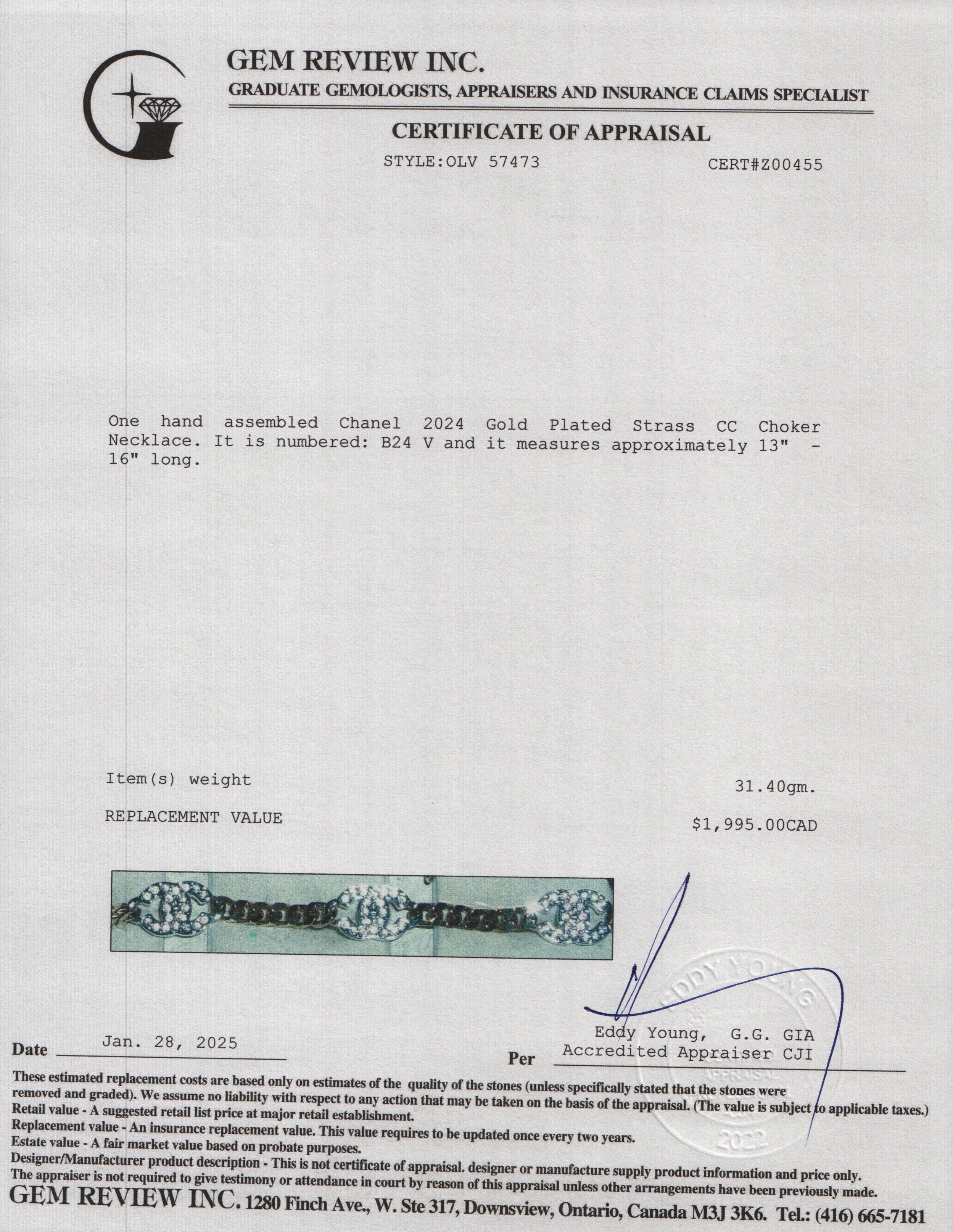 Chanel 2024 Gold Plated Strass CC Choker Necklace w/ Box