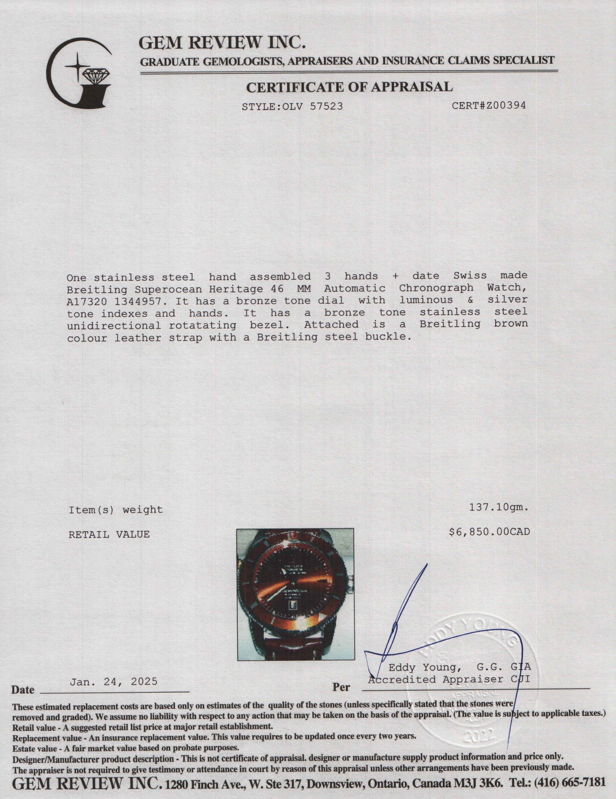 Breitling Stainless Steel Superocean Heritage 46 MM Automatic Chronograph Watch Bronze Dial A17320 w/ Box, Papers & Extra Strap