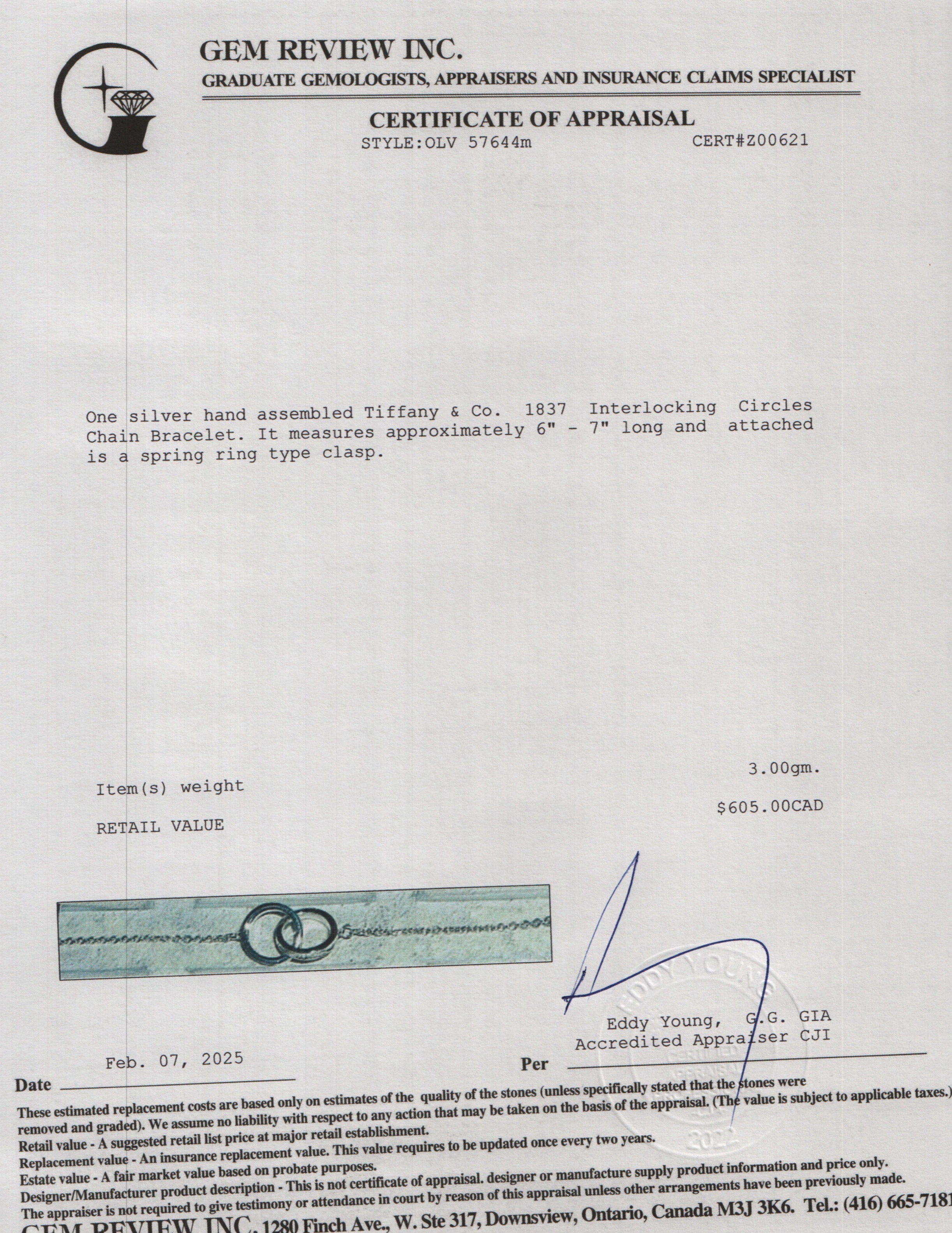 Tiffany & Co. Sterling Silver 1837 Interlocking Circles Chain Bracelet