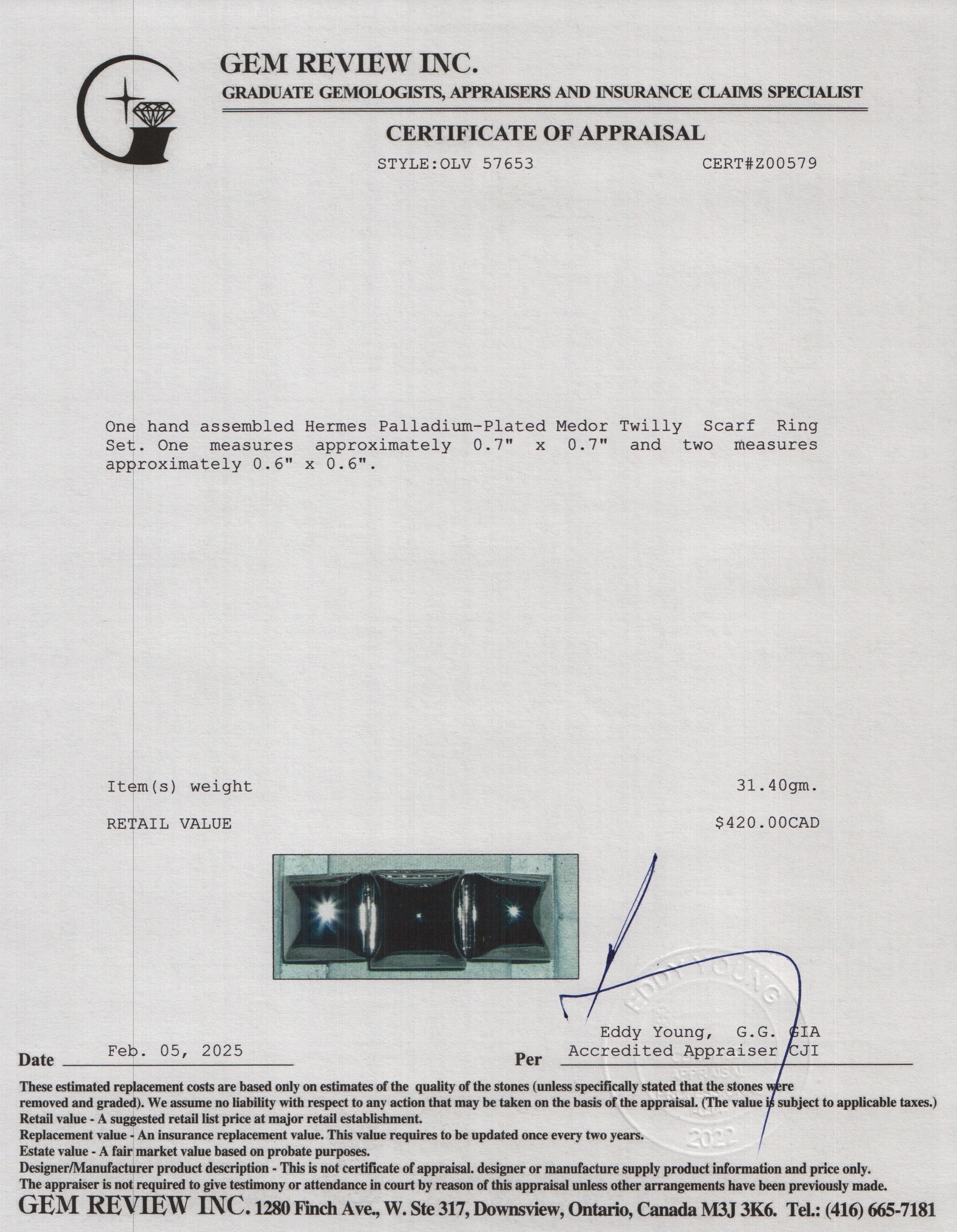 Hermes Palladium-Plated Medor Twilly Scarf Ring Set