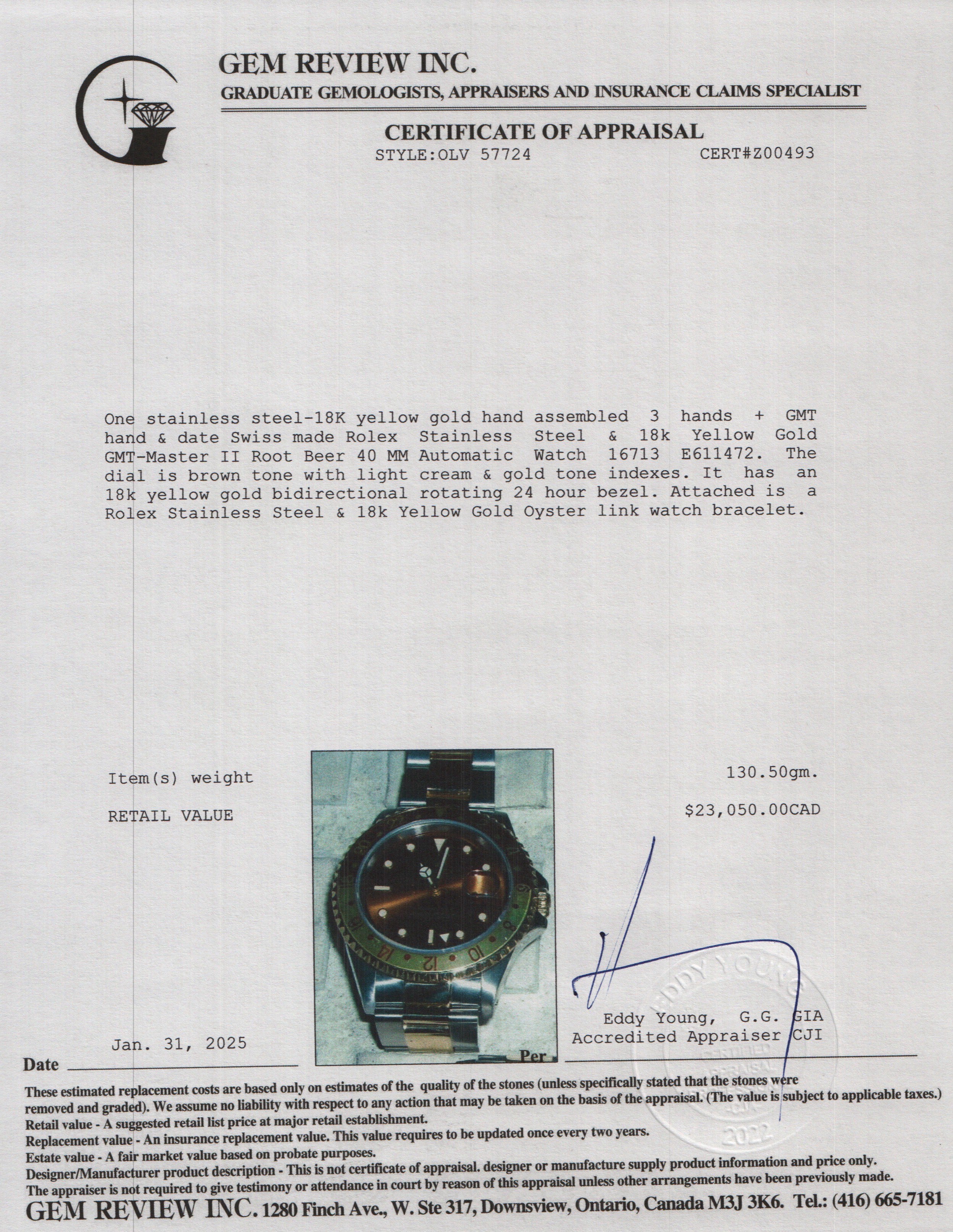 Rolex Stainless Steel & 18k Yellow Gold GMT-Master II Root Beer 40 MM Automatic Watch 16713 w/ Box