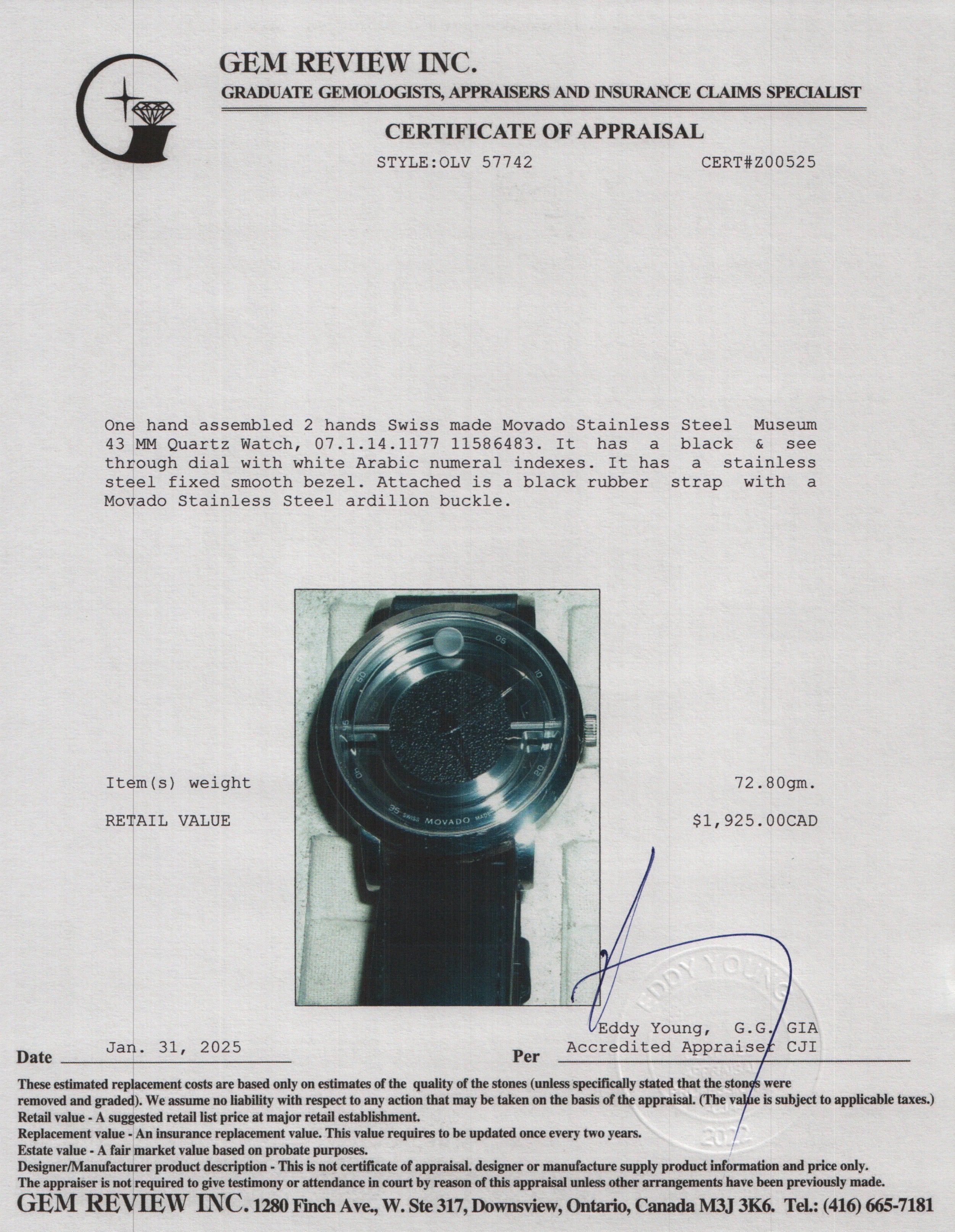 Movado Stainless Steel Museum 43 MM Quartz Watch