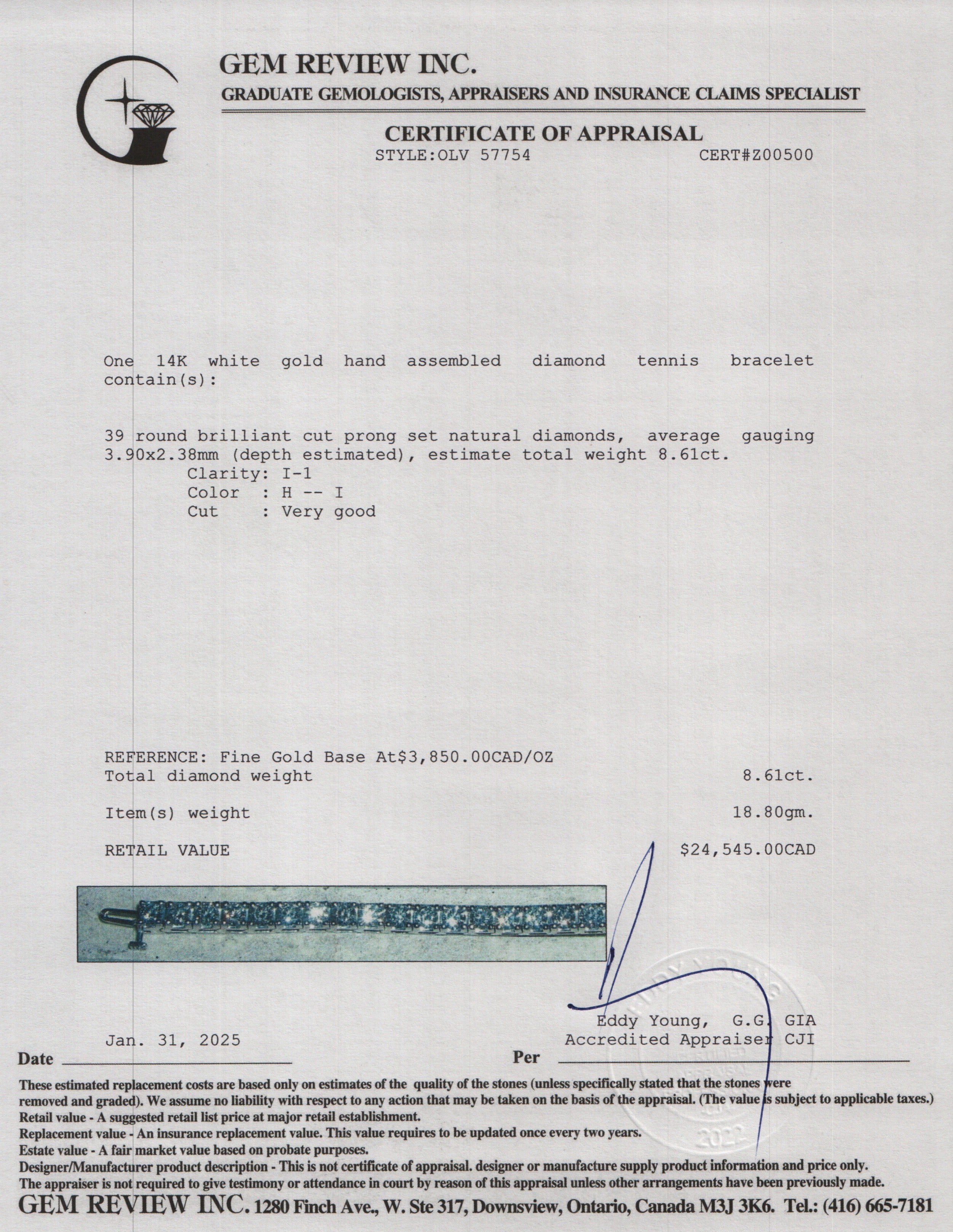 14k White Gold 8.61 tcw. Diamond Tennis Bracelet