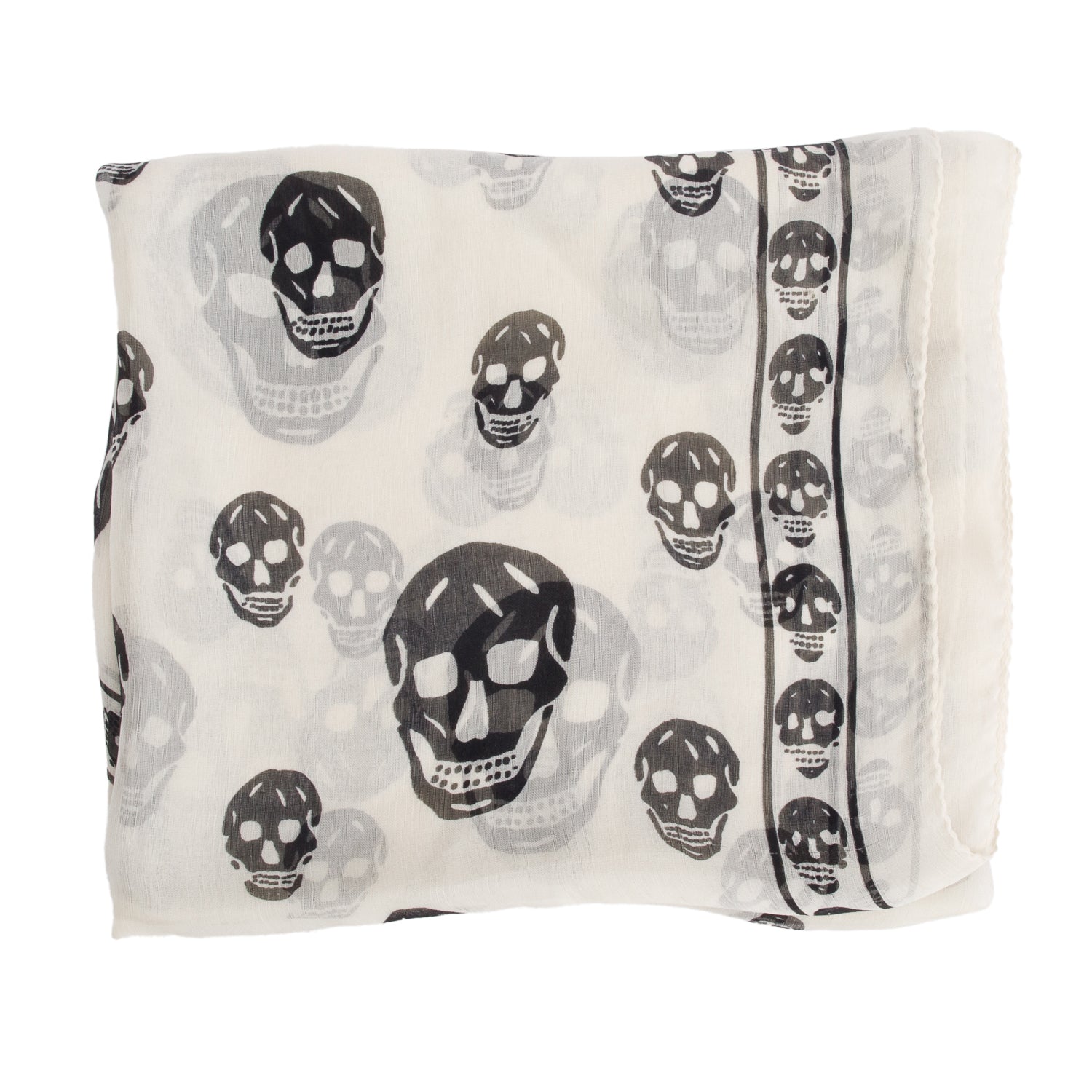 Alexander McQueen White/Black Skull Printed Silk Scarf