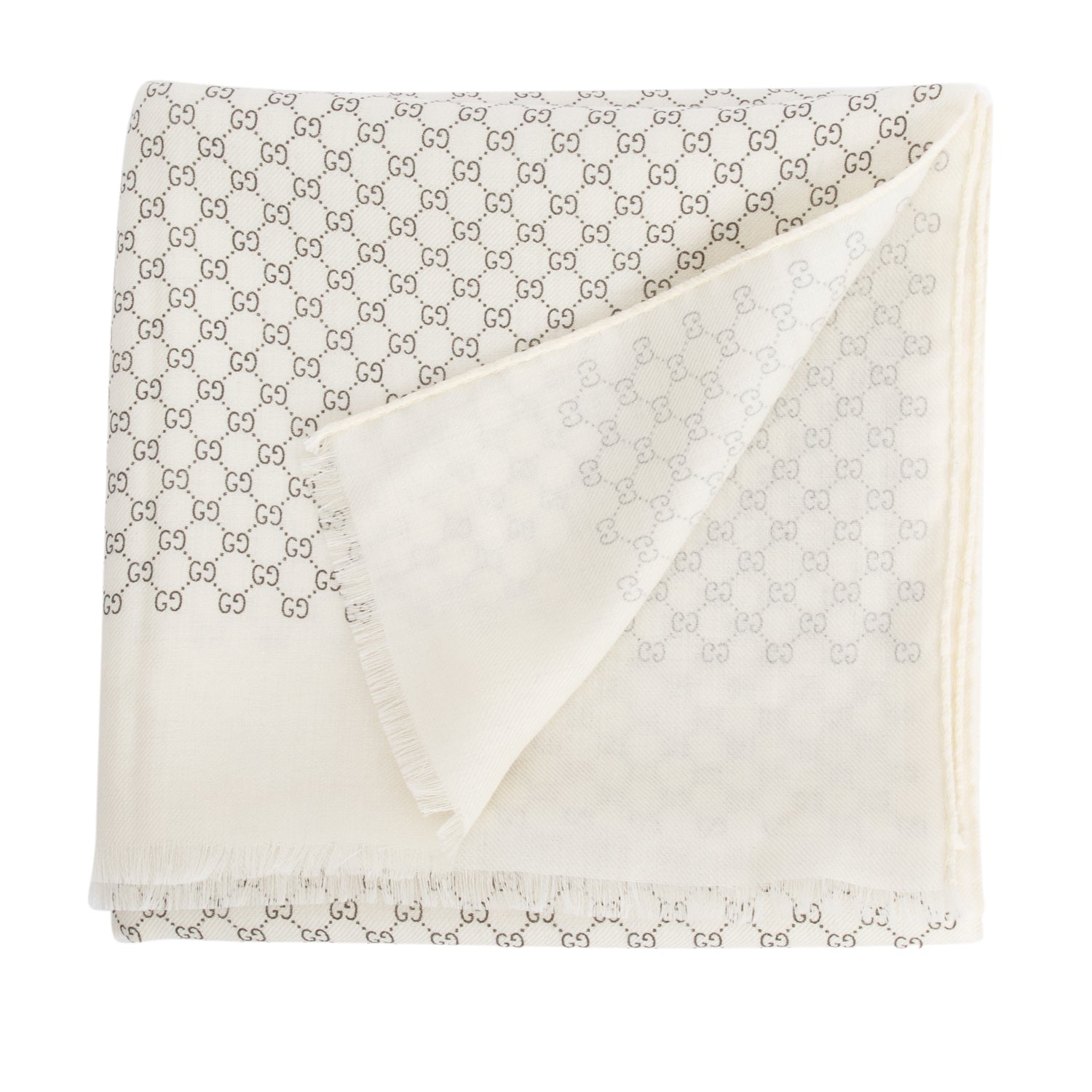 Gucci White Micro GG Jacquard Wool Silk Scarf
